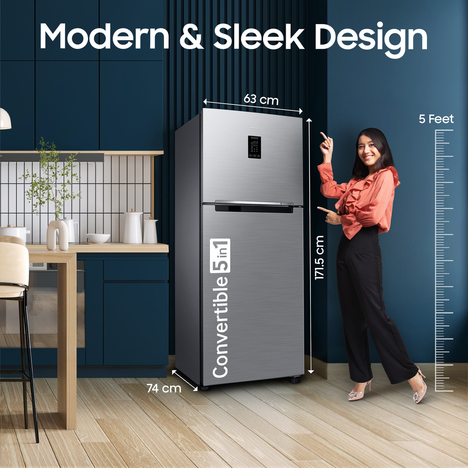Image of Samsung 301 L Frost Free Double Door 2 Star Refrigerator with Convertible 5-in-1, Digital Inverter, Digital Display, 2026 Model