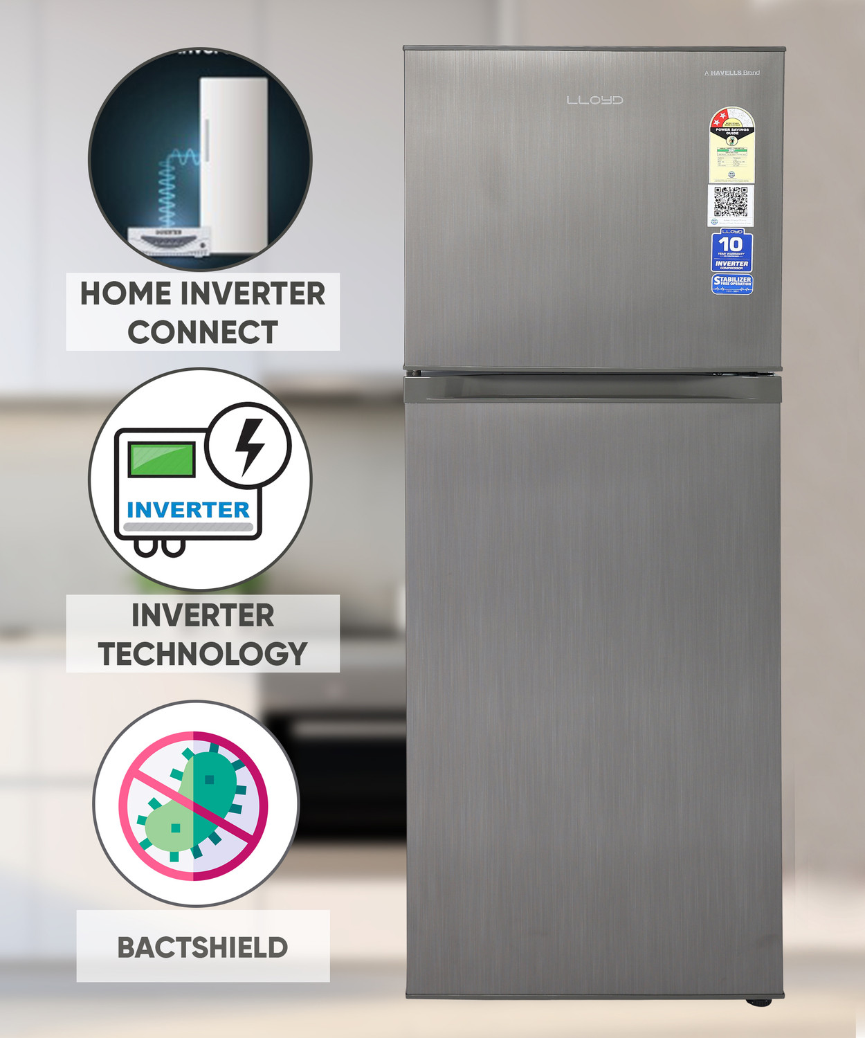 Image of Lloyd by Havells 233 L Frost Free Double Door 2 Star Refrigerator with with Inverter Technology, Ten Vent Technology, Chiller Tray, Fleximax Design