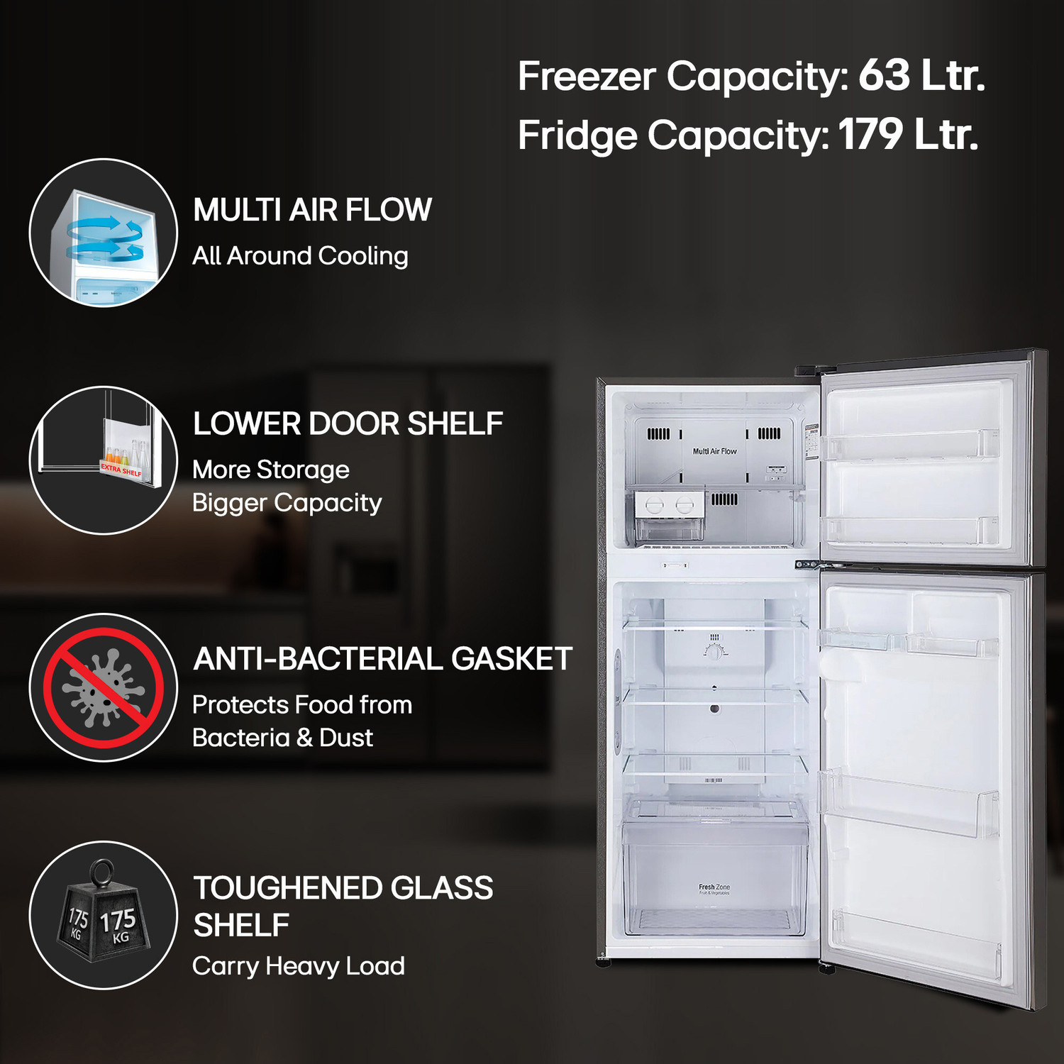 Image of LG 242 L Frost Free Double Door 3 Star Refrigerator with DoorCooling+ & Smart Inverter Compressor