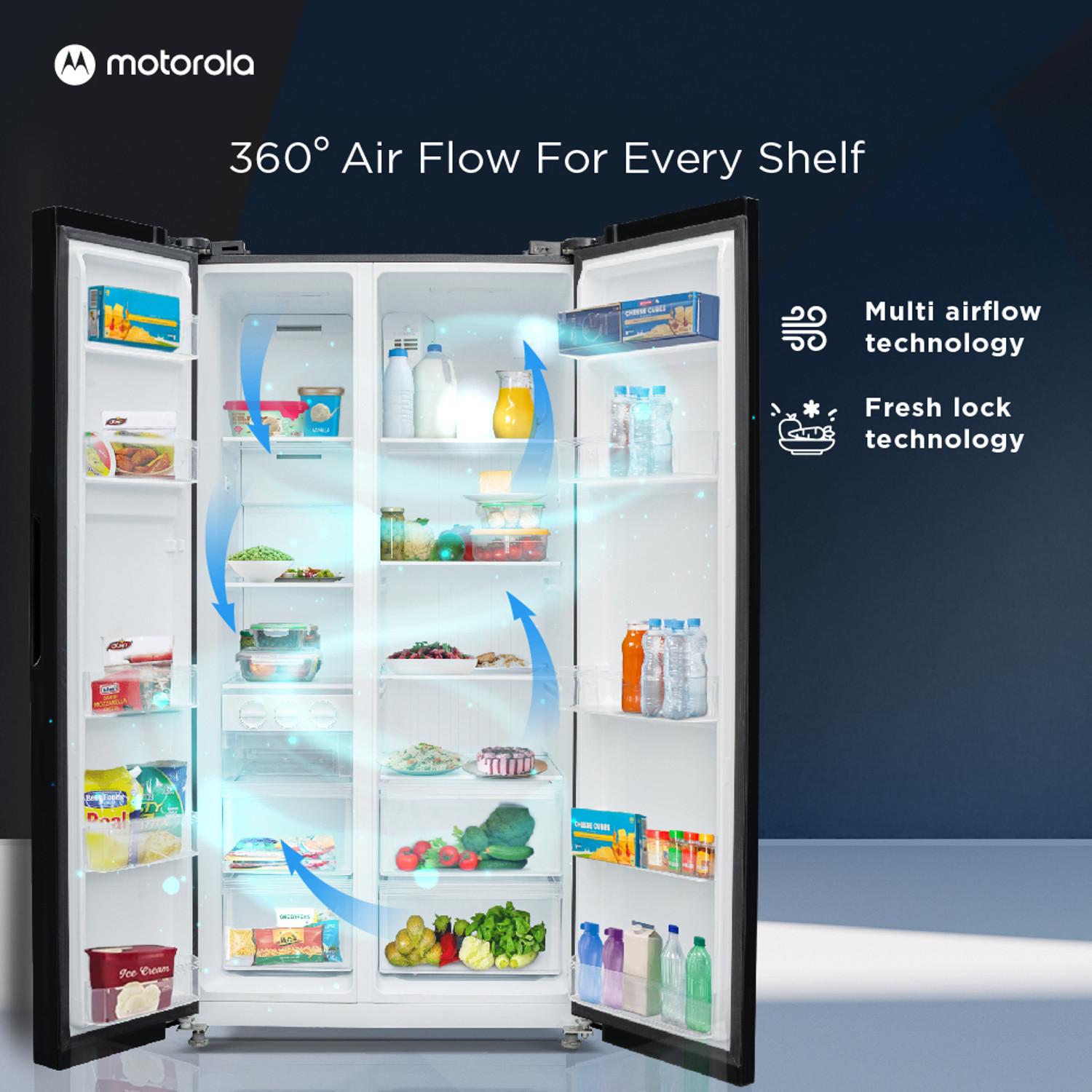 Image of MOTOROLA 584 L Frost Free Side by Side Refrigerator with Intelligent LED Touch Control Panel and Smart Adaptive Cooling