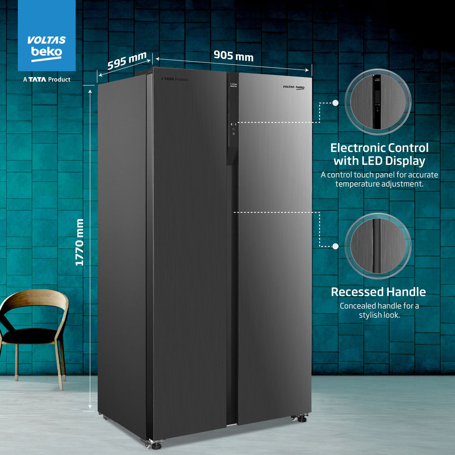Image of Voltas Beko 472 L Frost Free Side by Side Refrigerator