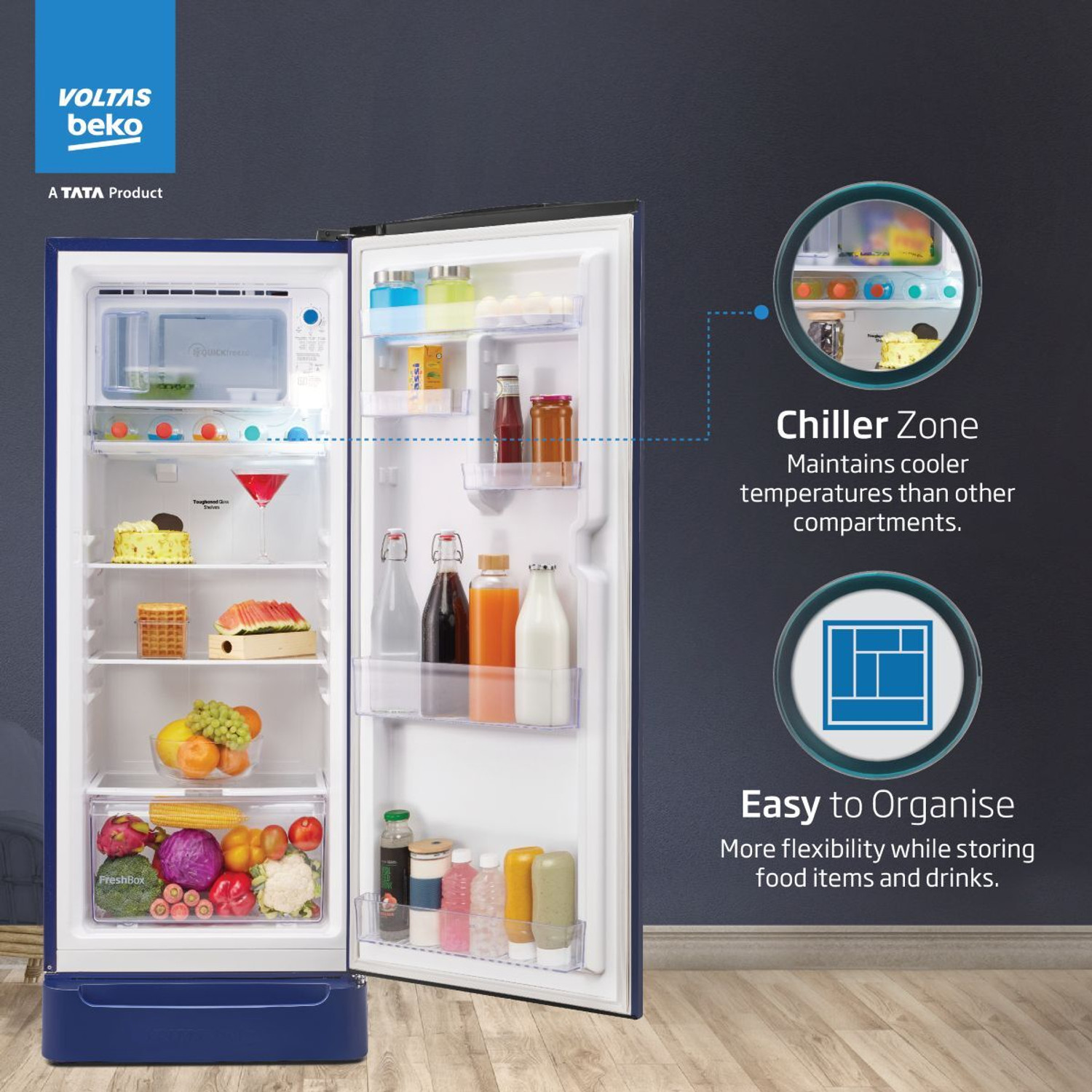 Image of Voltas Beko 183 L Direct Cool Single Door 4 Star Refrigerator with Base Drawer