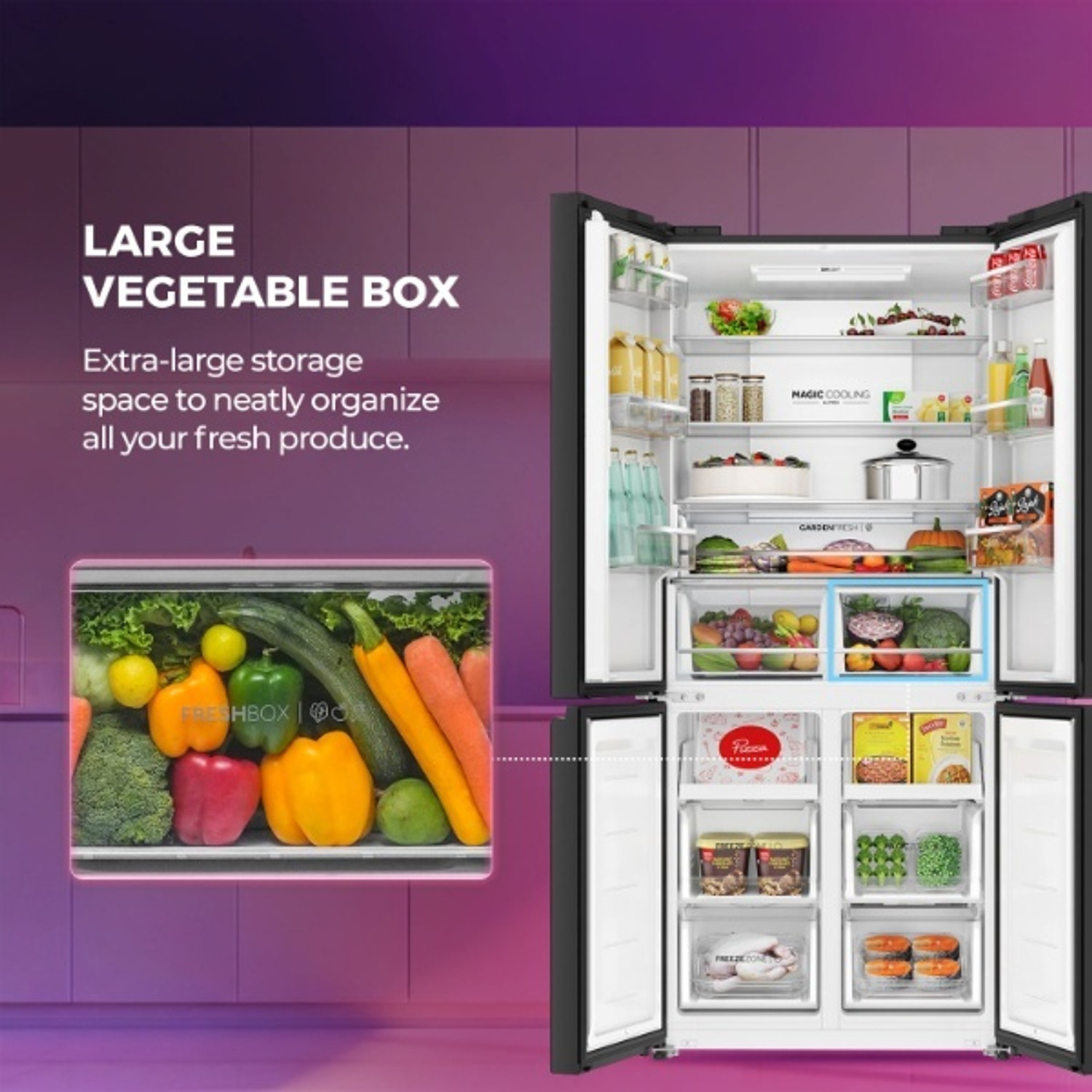 Image of Haier 520 L Frost Free Multi-Door 3 Star Convertible Refrigerator with Lumiere,Triple Inverter French Door Side by Side (Magic Convertible Zone, Vogue Colourful Steel, Deo Fresh Technology,2026 Model)