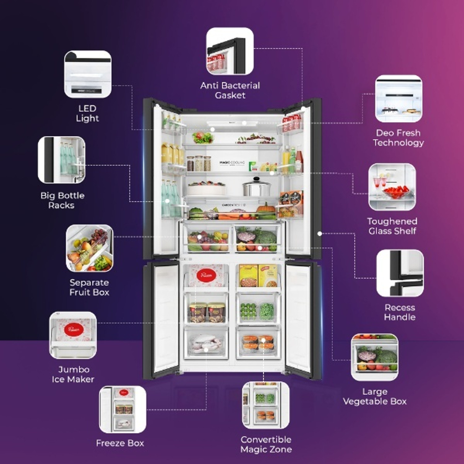 Image of Haier 520 L Frost Free Multi-Door 3 Star Convertible Refrigerator with Lumiere,Triple Inverter French Door Side by Side (Magic Convertible Zone, Vogue Colourful Steel, Deo Fresh Technology,2026 Model)
