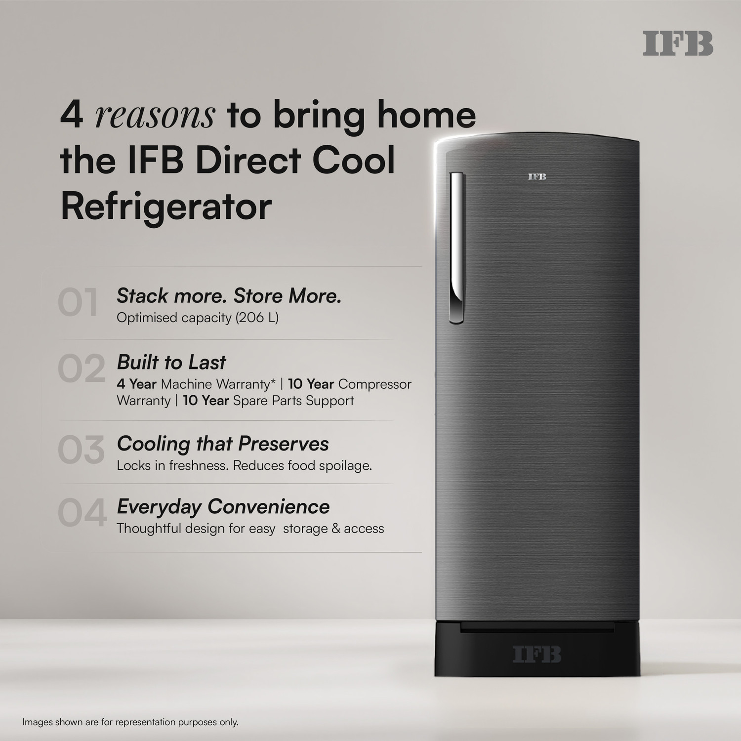 Image of IFB 206 L Direct Cool Single Door 5 Star Refrigerator with Base Drawer with 30 Hrs Cooling Retention, Big Vegetable Box with Humidity Controller (25 Days Fresh), XL Bottle Bin, Advanced Inverter Compressor & 4 Year Super Warranty