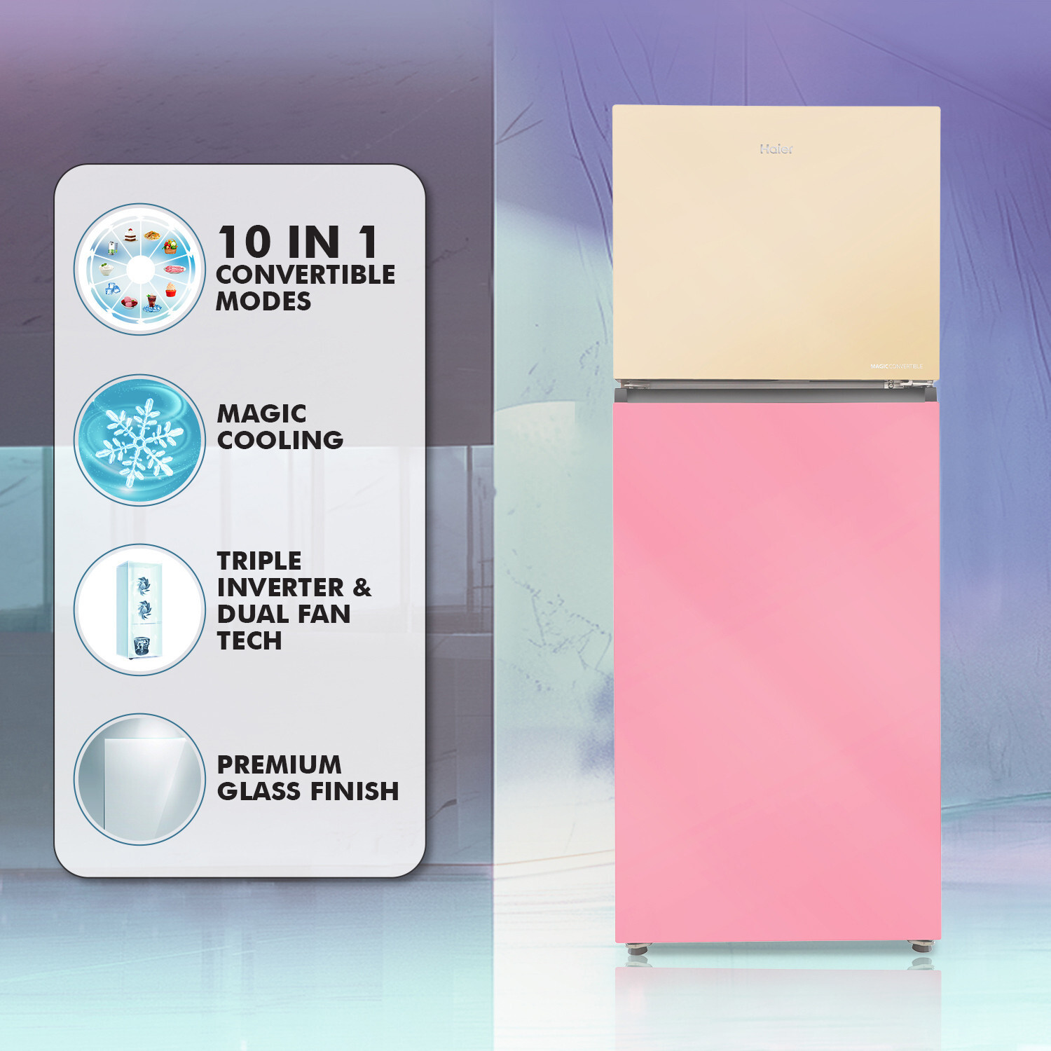 Image of Haier 328 L Frost Free Double Door Top Mount 3 Star Convertible Refrigerator with Glass DoorConvertible 14-in-1,1 hour Icing