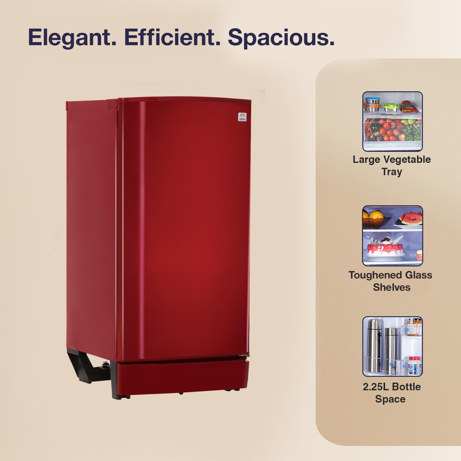 Image of Godrej 180 L Direct Cool Single Door 1 Star Refrigerator with Advanced Capillary Technology with Toughened Glass Shelves