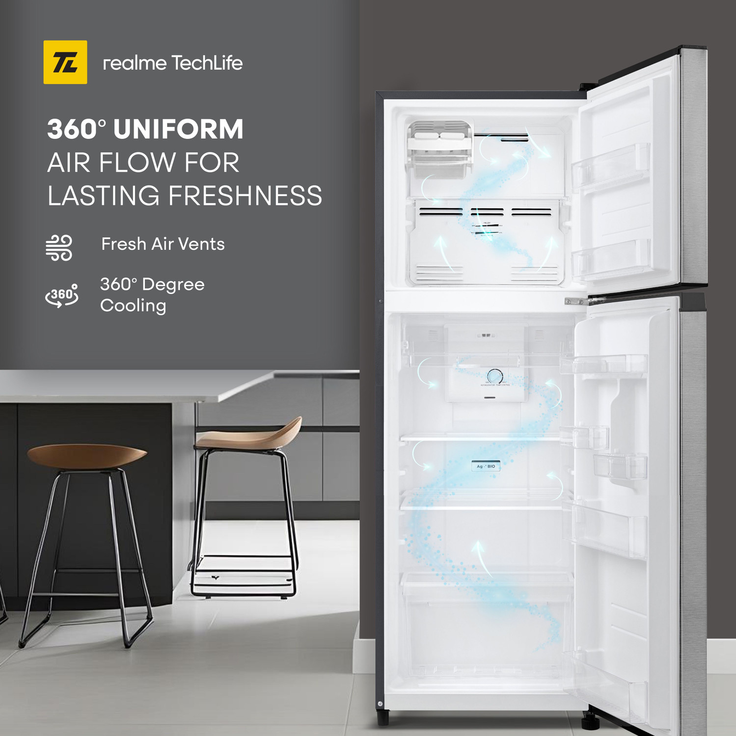 Image of realme TechLife 233 L Frost Free Double Door 3 Star Refrigerator with Silver Ion Technology and Ice Twister