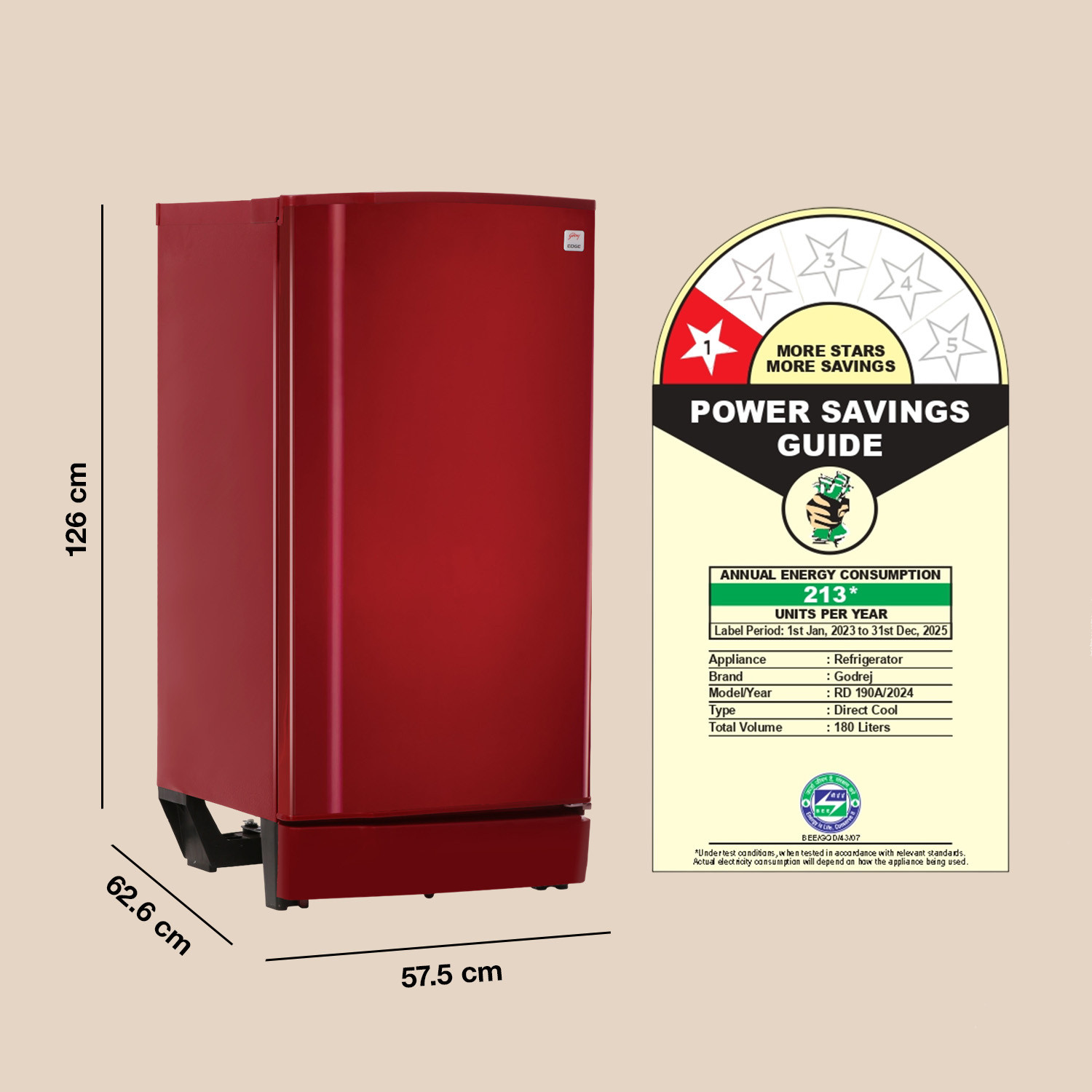 Image of Godrej 180 L Direct Cool Single Door 1 Star Refrigerator with Advanced Capillary Technology with Toughened Glass Shelves