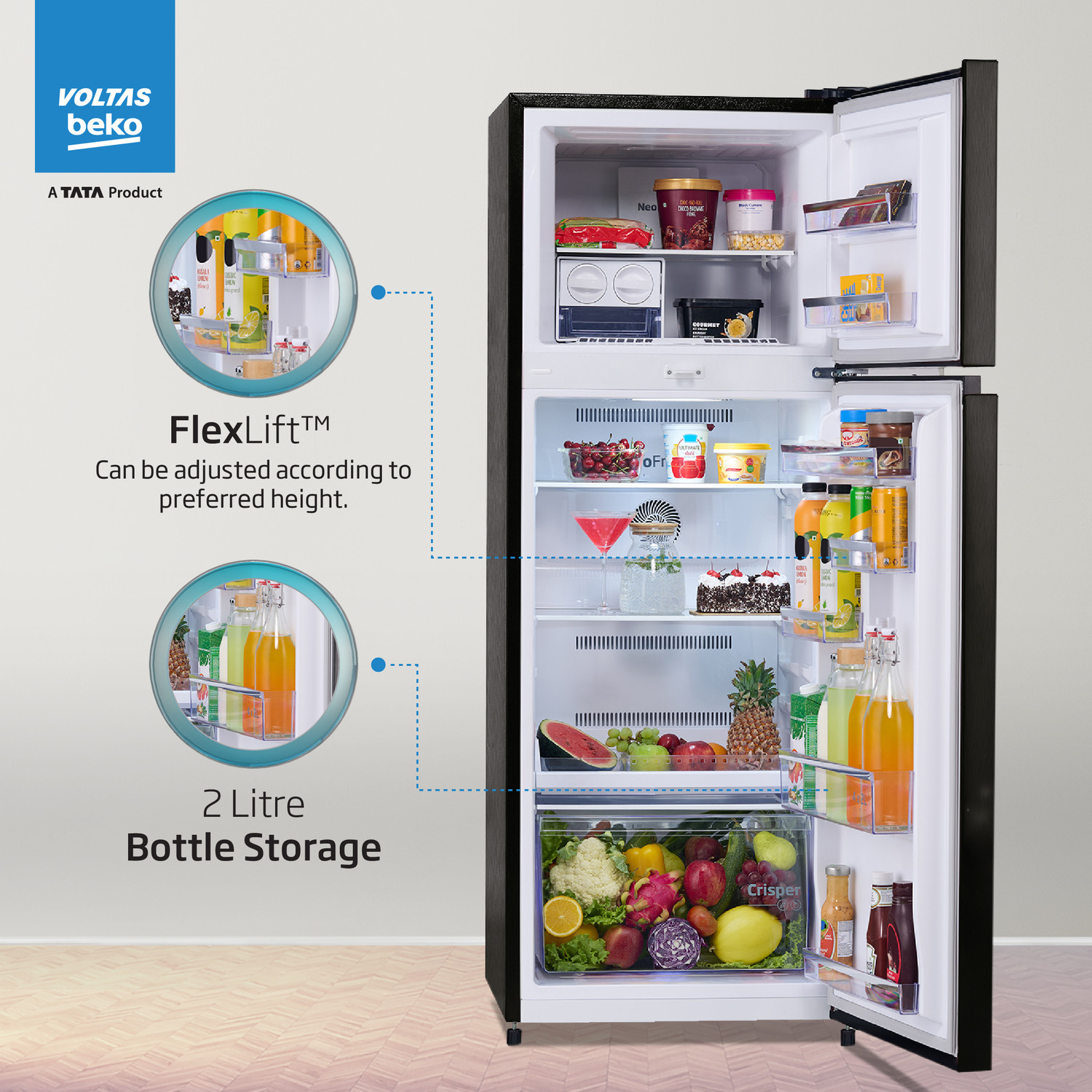 Image of Voltas Beko 283 L Frost Free Double Door 2 Star Refrigerator