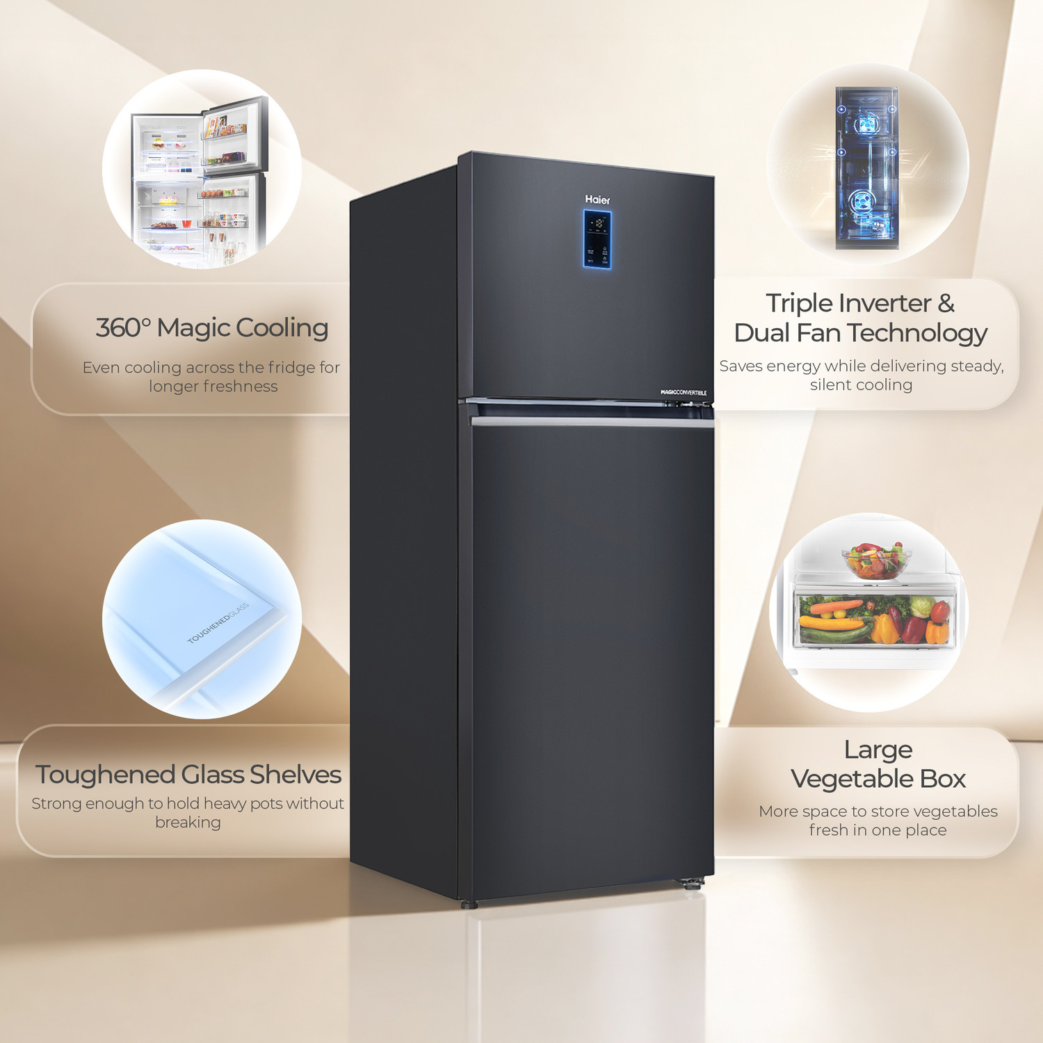 Image of Haier 328 L Frost Free Double Door 2 Star Convertible Refrigerator with Triple Inverter , 10 In 1 Convertible Modes, Digital Touch Display & Spacious Fresh Zone ( 2026 Model)