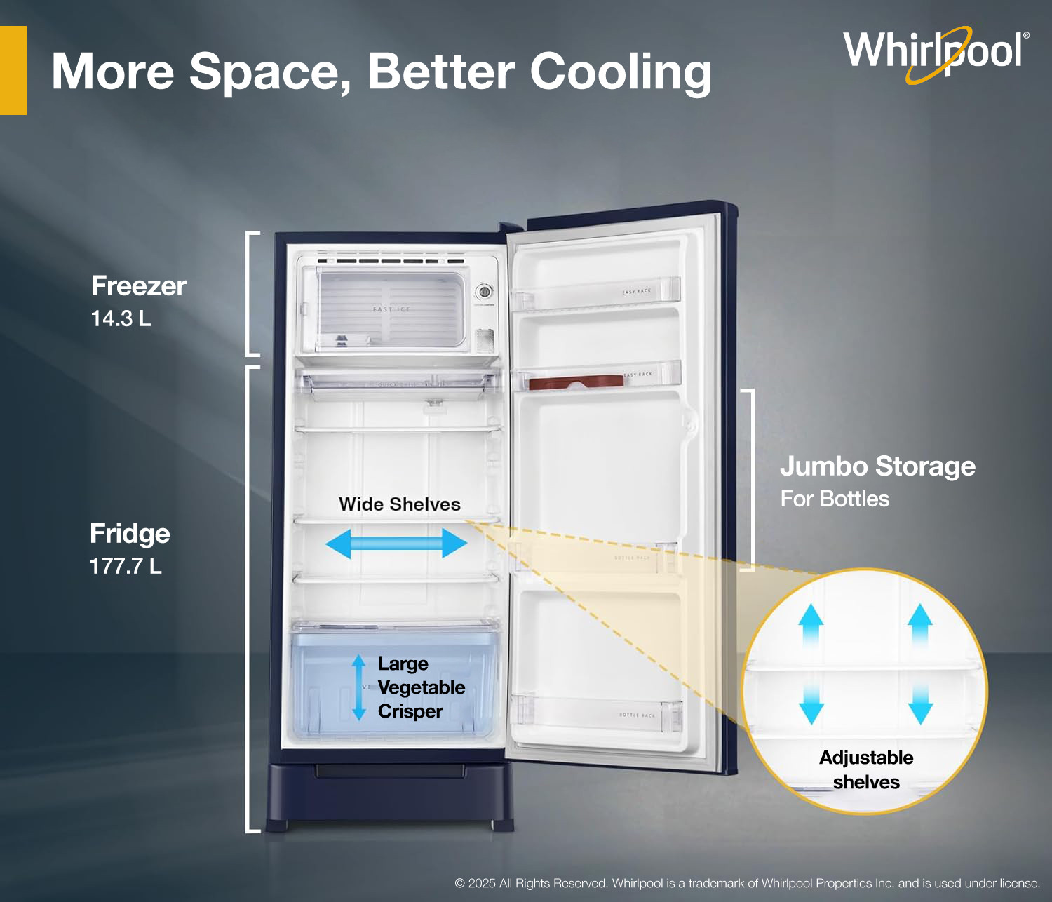 Image of Whirlpool 192 L Direct Cool Single Door 4 Star Refrigerator with Base Drawer