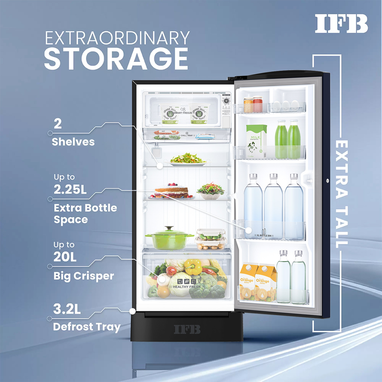Image of IFB 187 L Direct Cool Single Door 5 Star Refrigerator with Base Drawer with Powered by E-Tech, Extraordinary Storage, Base Drawer, Quadra Crisper with Humidity Controller, Advanced Inverter Compressor