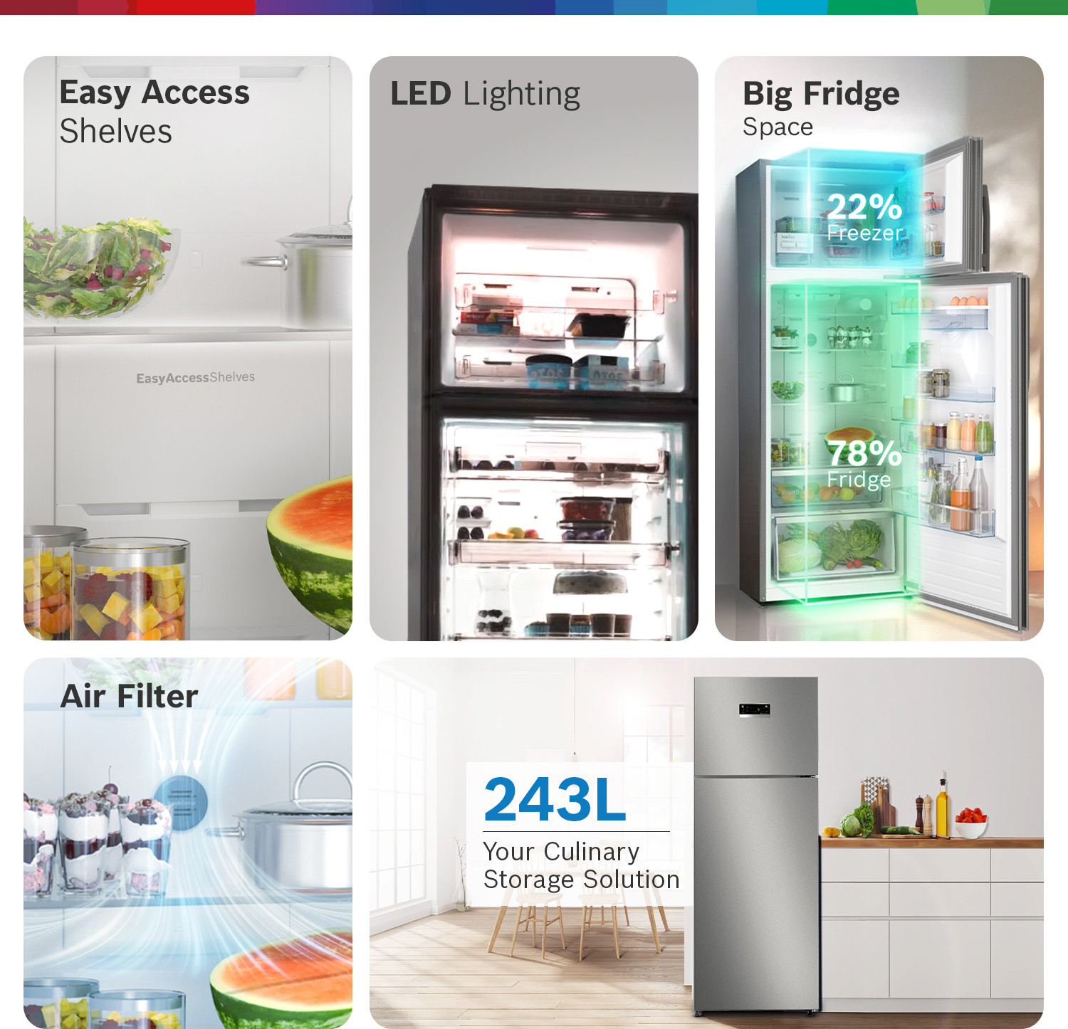 Image of BOSCH 243 L Frost Free Double Door 3 Star Refrigerator with Inverter Large LED Display, 18 Hrs Cooling Retention, Integrated Handle