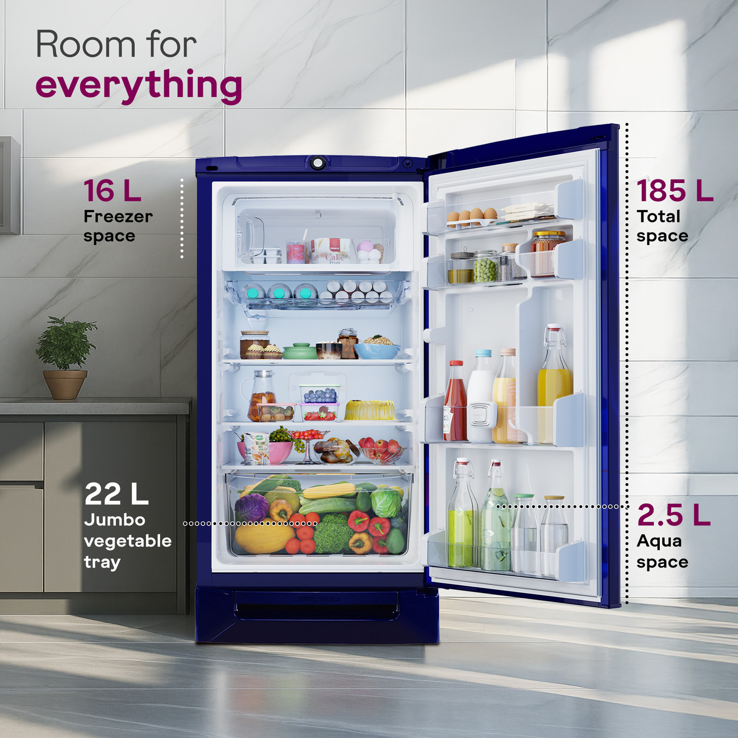 Image of Godrej 185 L Direct Cool Single Door 5 Star Refrigerator with Base Drawer 22L Jumbo Vegetable Tray Advanced Inverter Technology