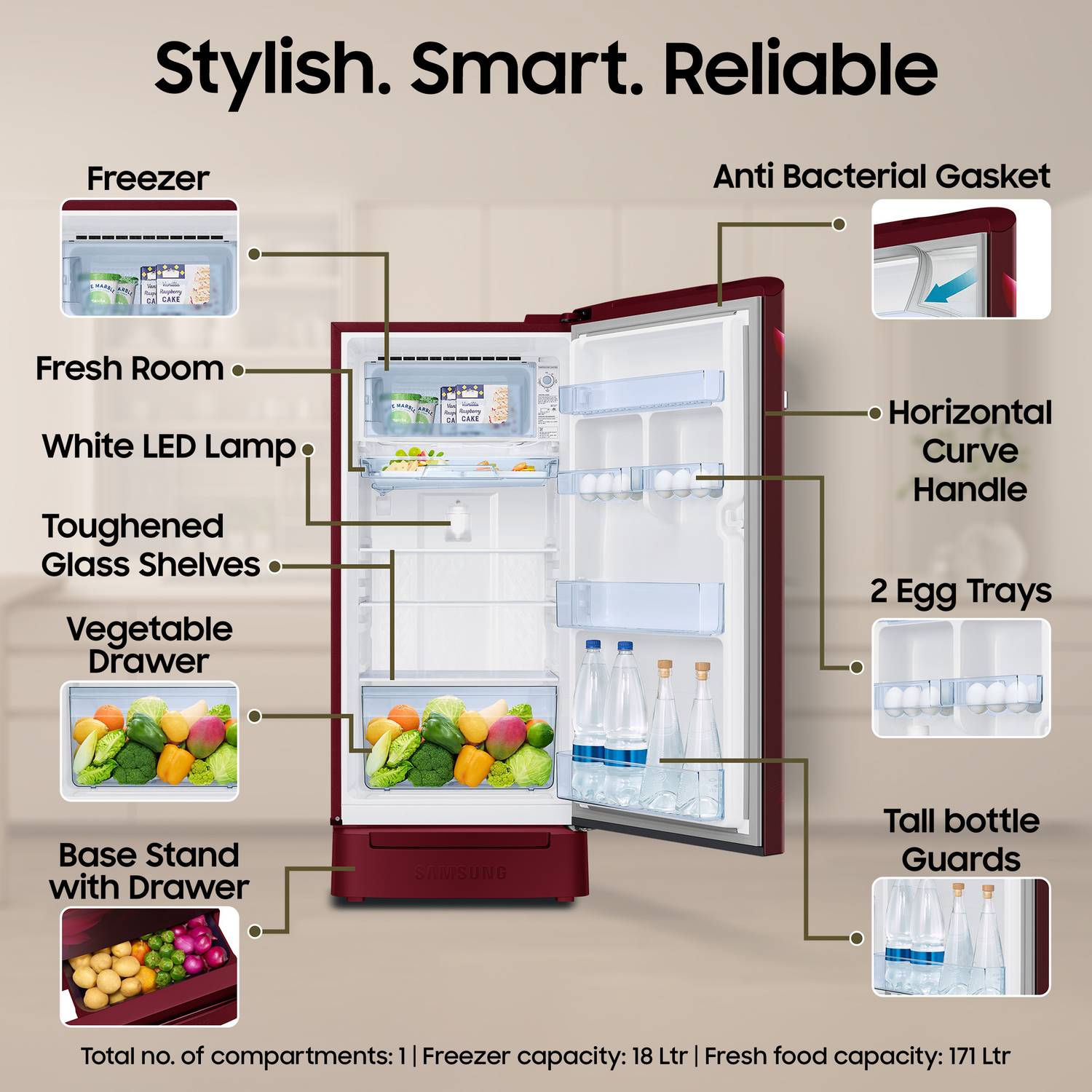 Samsung 189L Direct Cool Single Door 5 Star Refrigerator - Image 5