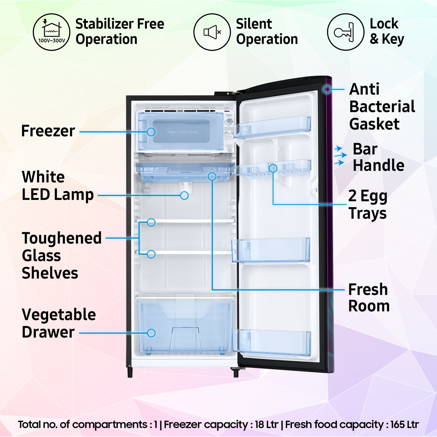 Image of Samsung 183 L Direct Cool Single Door 4 Star Refrigerator with Digital Inverter, Single Touch Defrost, 2026 Model