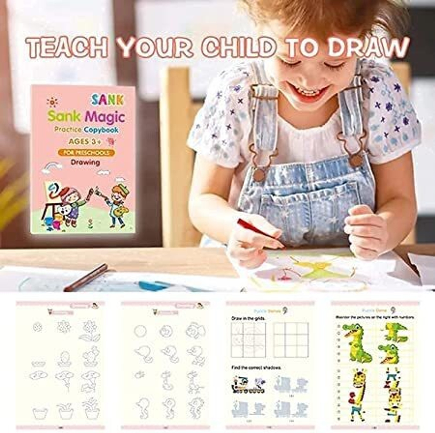 Image of KAUNOPILIS Magic Practice Textbook For Kids, Reusable Magic Calligraphy, Magical Handwriting Workbooks For Preschoolers (4 BOOKS + 1 PEN + 10 REFILLS + 1 GRIP)