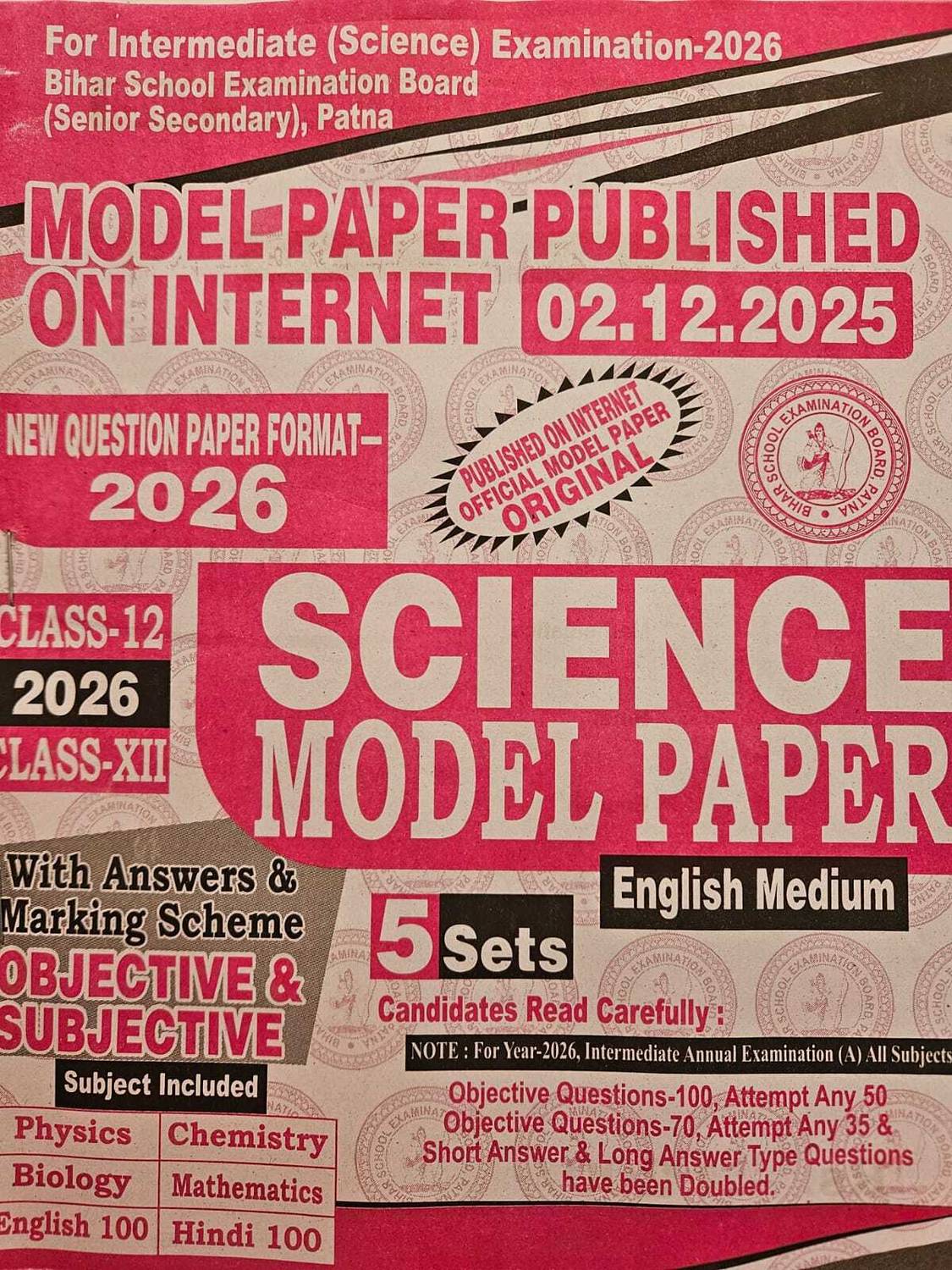 Bihar Board Model Paper 2026 Science Class Xii