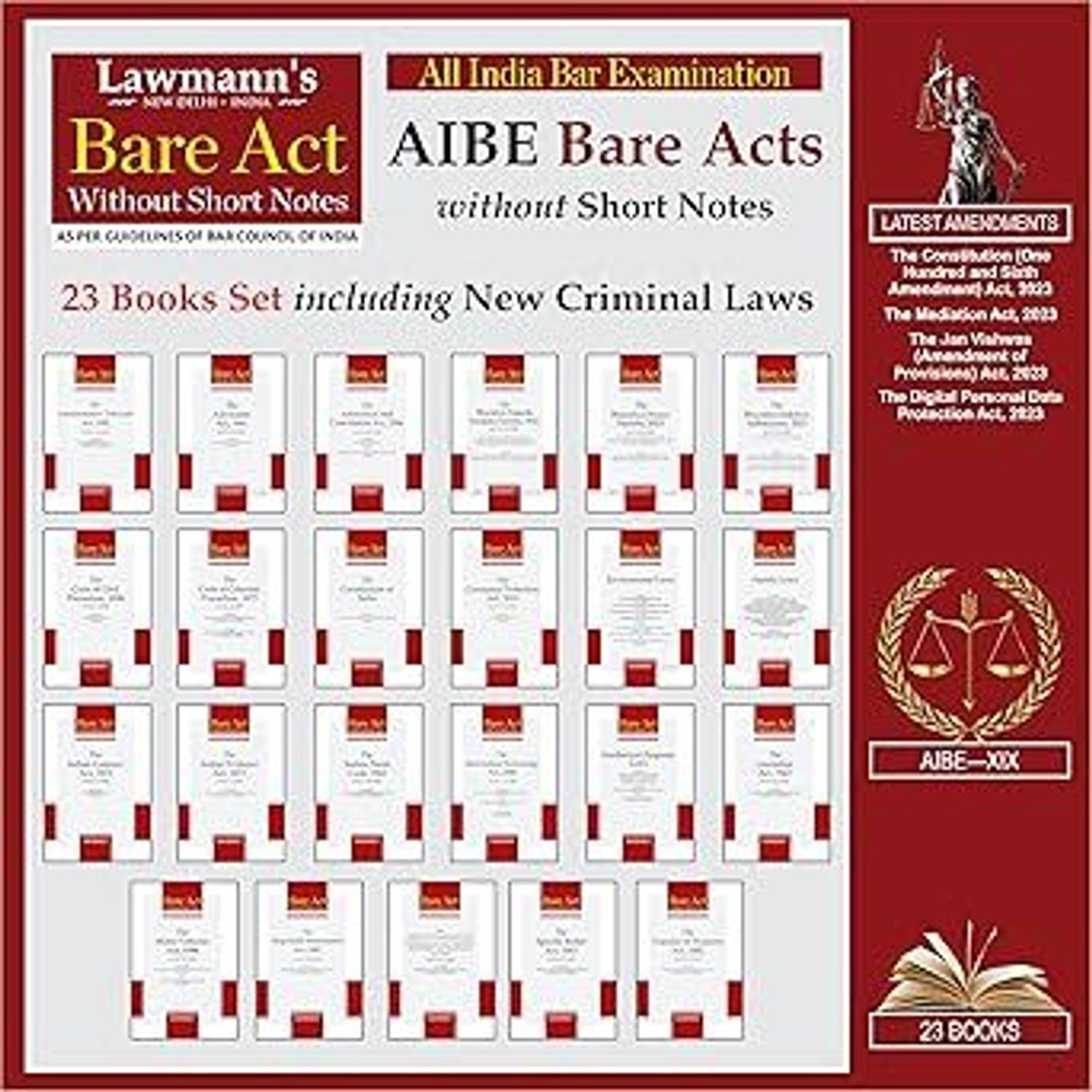 AIBE Bare Acts Without Notes | 23 Books Set Combo | 45+ Acts Including New Criminal Laws BNSS, BNS, BSA | As Per Bar Council Of India Guidelines