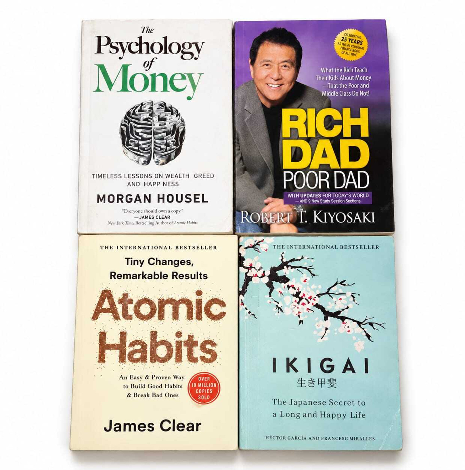 Image of SELF HELP Books Combo (Set Of 4) (Paperback, Hector Garcia, Morgan Housel, Robert T. Kiyosaki, James Clear)