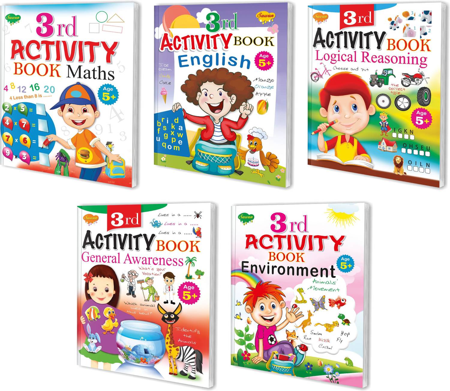 3rd Activity Book Of Maths, English, Logical Reasoning, General Awareness And Environment Book For Age 5+ Kids : Best Kids Activity Books, Activities For Children, Children's Activity Book, Kids Learning Activity Book | Combo Of 5 Activity Books