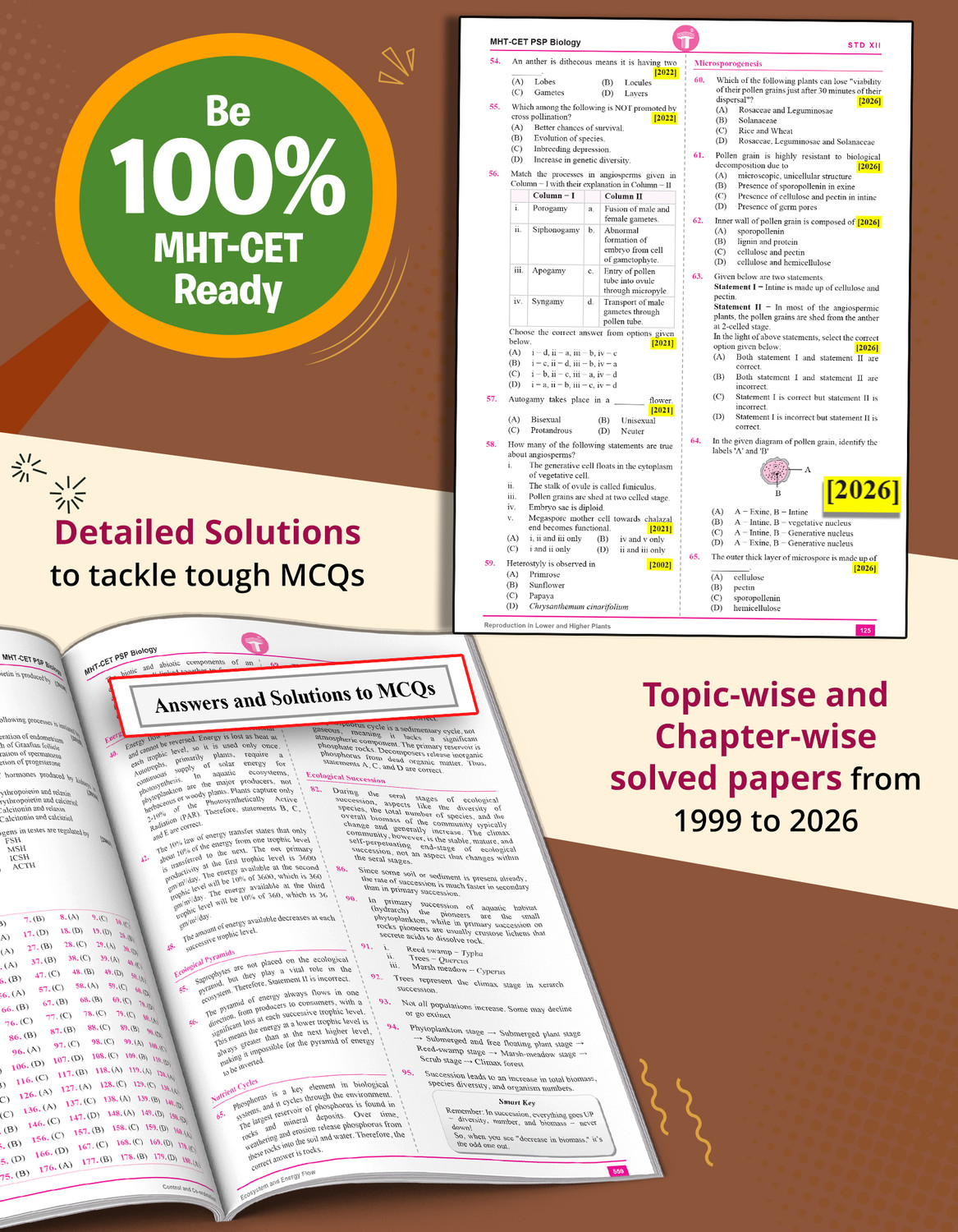 Image of MHT CET Books 2026 Biology | 27 Previous Years Solved Papers (PSP) | 1999 - 2025 | 4700+ MCQs With Chapterwise And Topicwise Segregations