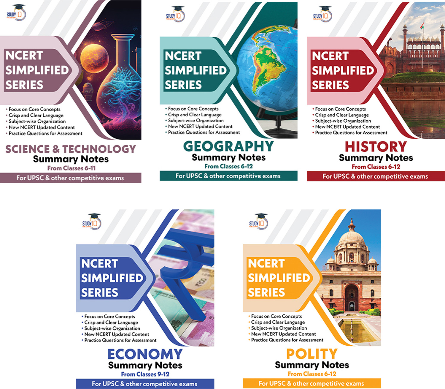 Image of Set Of 5: History, Polity, Economy, Geography & Science And Technology NCERT Simplified Series Notes For Classes 6-12 UPSC, CSE, Prelims, Mains, State PSCs, Competitive Exams 2026