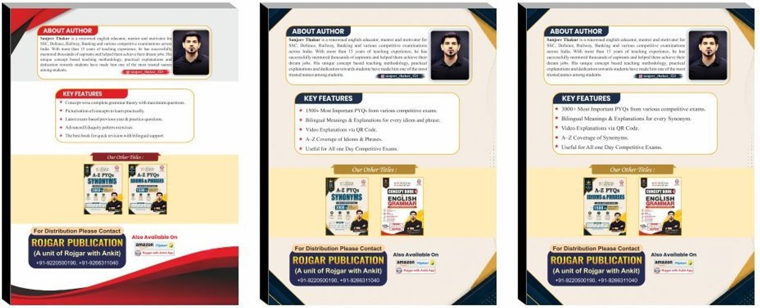 Image of Concept Book Of English Grammer And A To Z PYQ Synonyms & A To Z PYQ Idiom Phrase Combo Books By Ankit Bhati Sir & Sanjeev Thakur Sir RWA