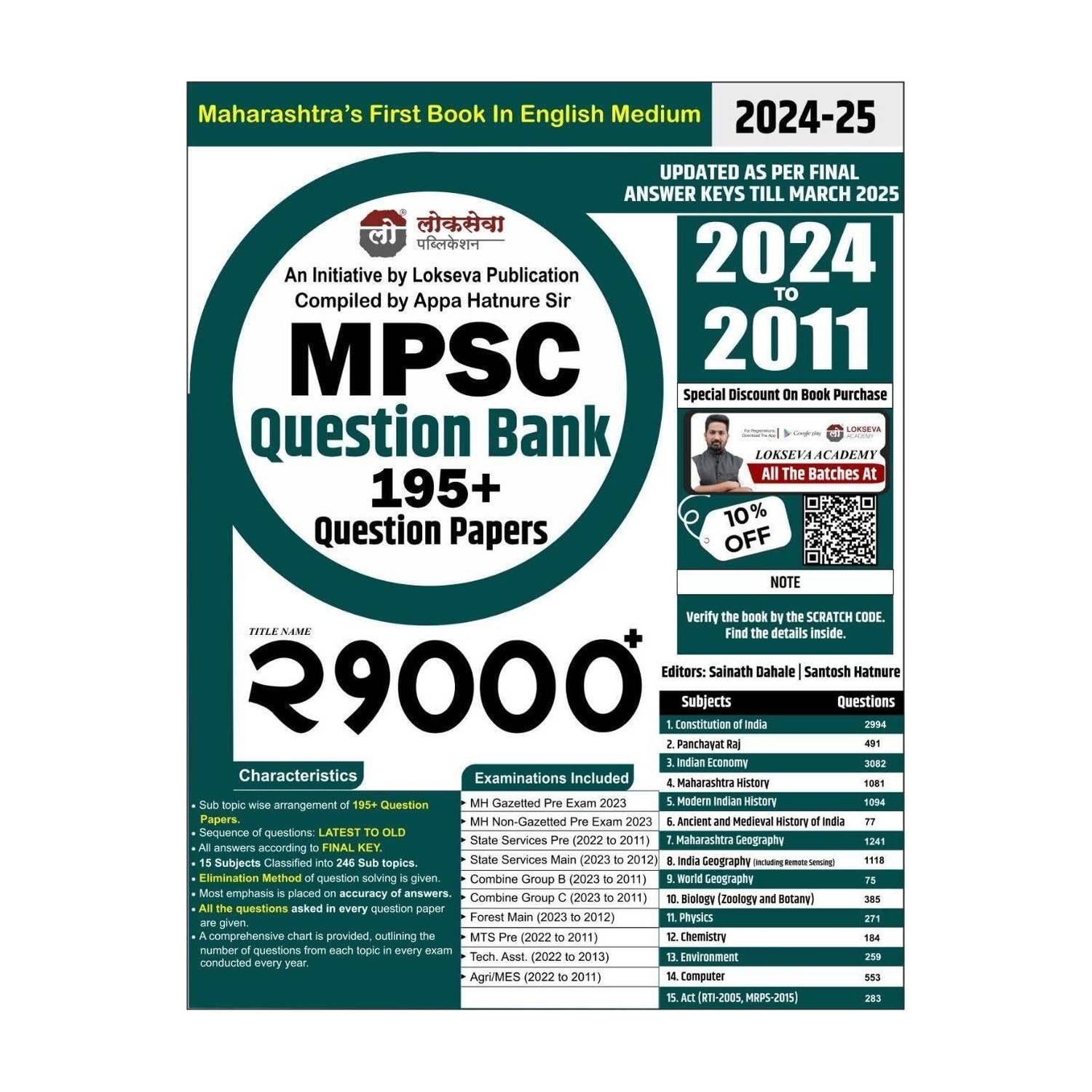 21000+ English Medium- MPSC Question Bank195+ Questions Papers (2011 To 2024)-Lokseva Publication-2025