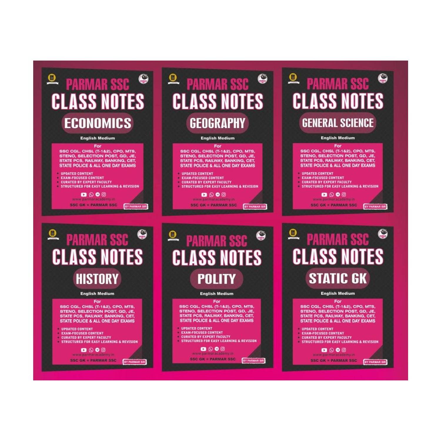 Parmar SSC Class Notes For Polity, Static GK, History, Geography, General Science, Economics Combo Set (English Medium)