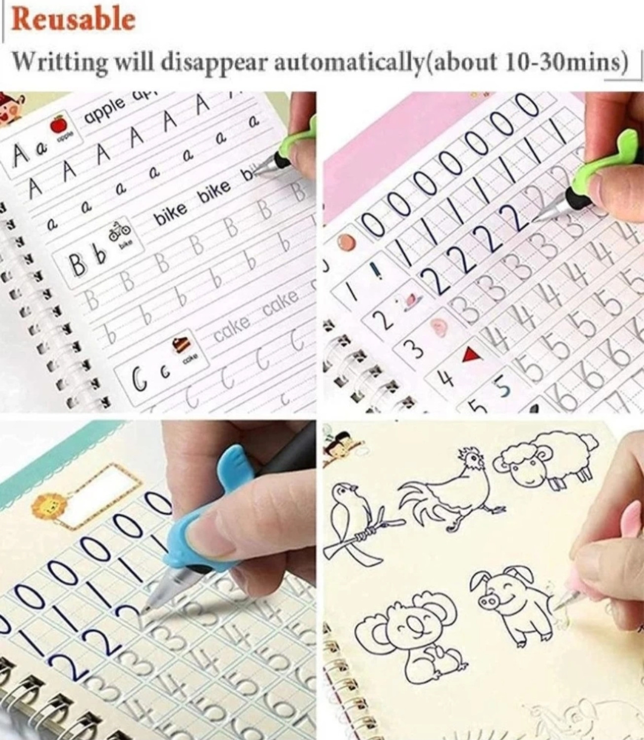 Image of Sank Magic Practice Copybook Number Tracing Book For Preschoolers SANK Re-Usable MAGIC BOOK Magical Handwriting Workbooks Practice Copybook For Pre-School Kids, (4 BOOK + 1 Pen + 10 REFILL) Number Tracing Book, Drawing, Alphabet And Math Exercise For Preschoolers With Pen, English Magic Books For Kids Reusable Writing Magic Calligraphy Copybook Set Practical Reusable Writing Simple Hand Lettering Stationery Supplies