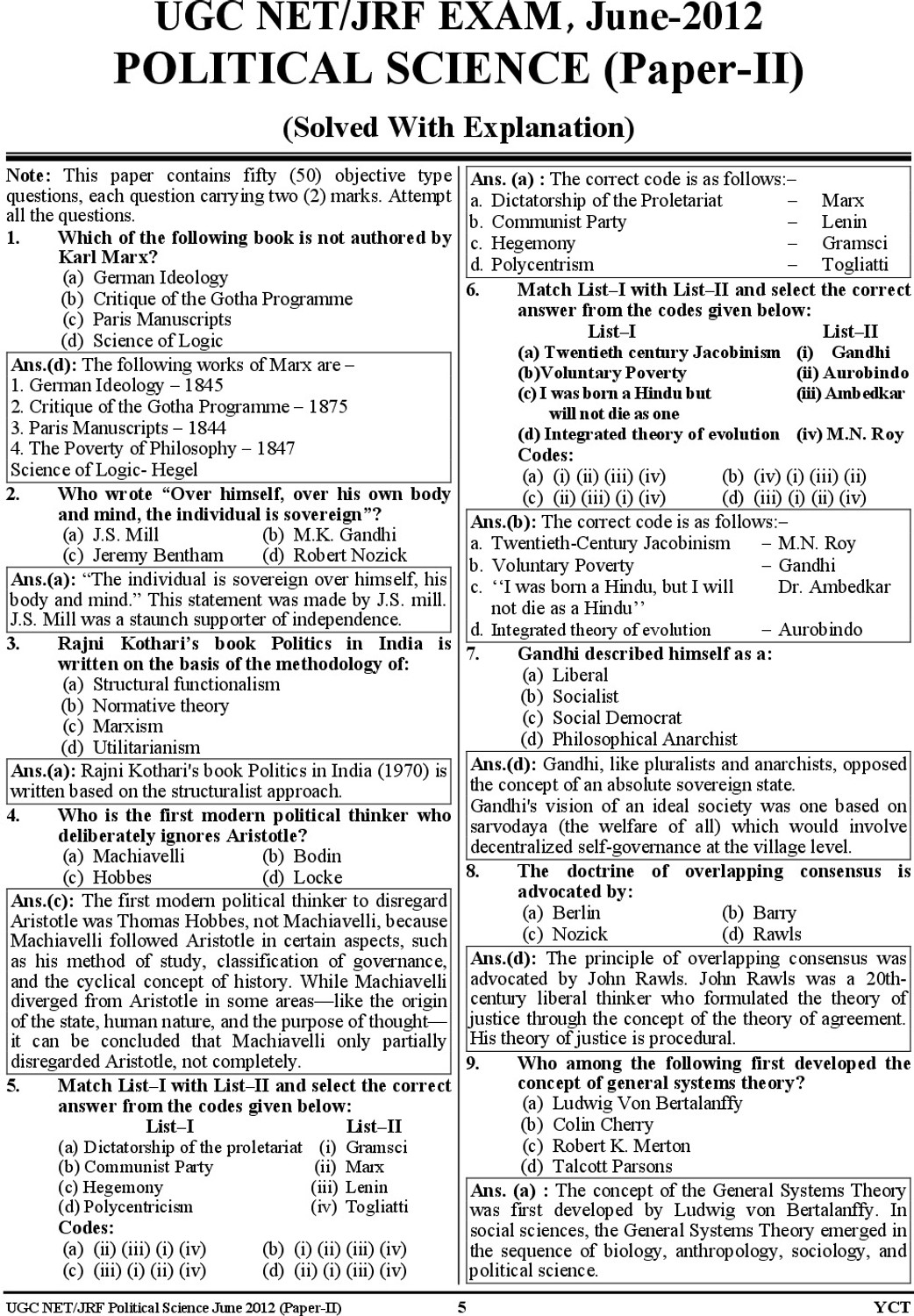 Image of English Medium) NTA / UGC-NET /JRF POLITICAL SCIENCE Solved Papers - 2026-27
