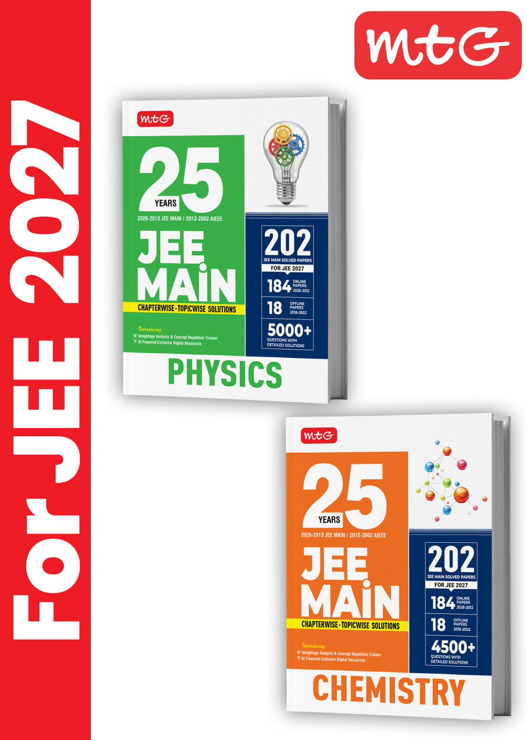 Image of MTG 25 Years (2026-2002) JEE MAIN PYQ Book | 202 Chapter-Wise Topic-Wise Previous Years Solved Papers Physics & Chemistry For 2027 Exam (Set Of 2) | Based On New Syllabus With Newly Added Weightage Analysis & Concept Repetition Tracker