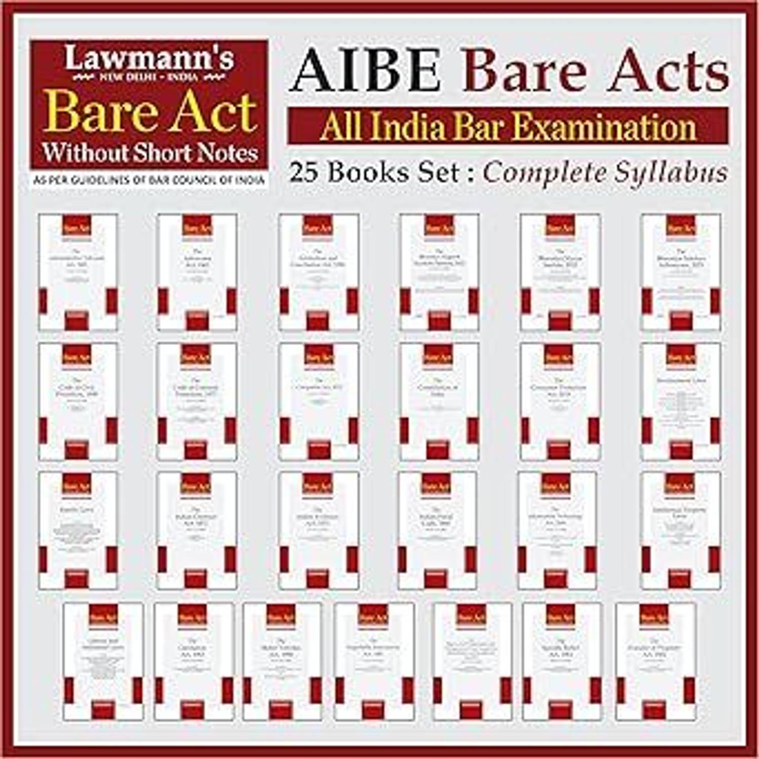 AIBE Bare Acts Without Notes | 25 Books Set Combo | Full Syllabus With 50+ Acts With New Criminal Laws BNSS, BNS, BSA | As Per Bar Council Of India Guidelines | Edition 2025