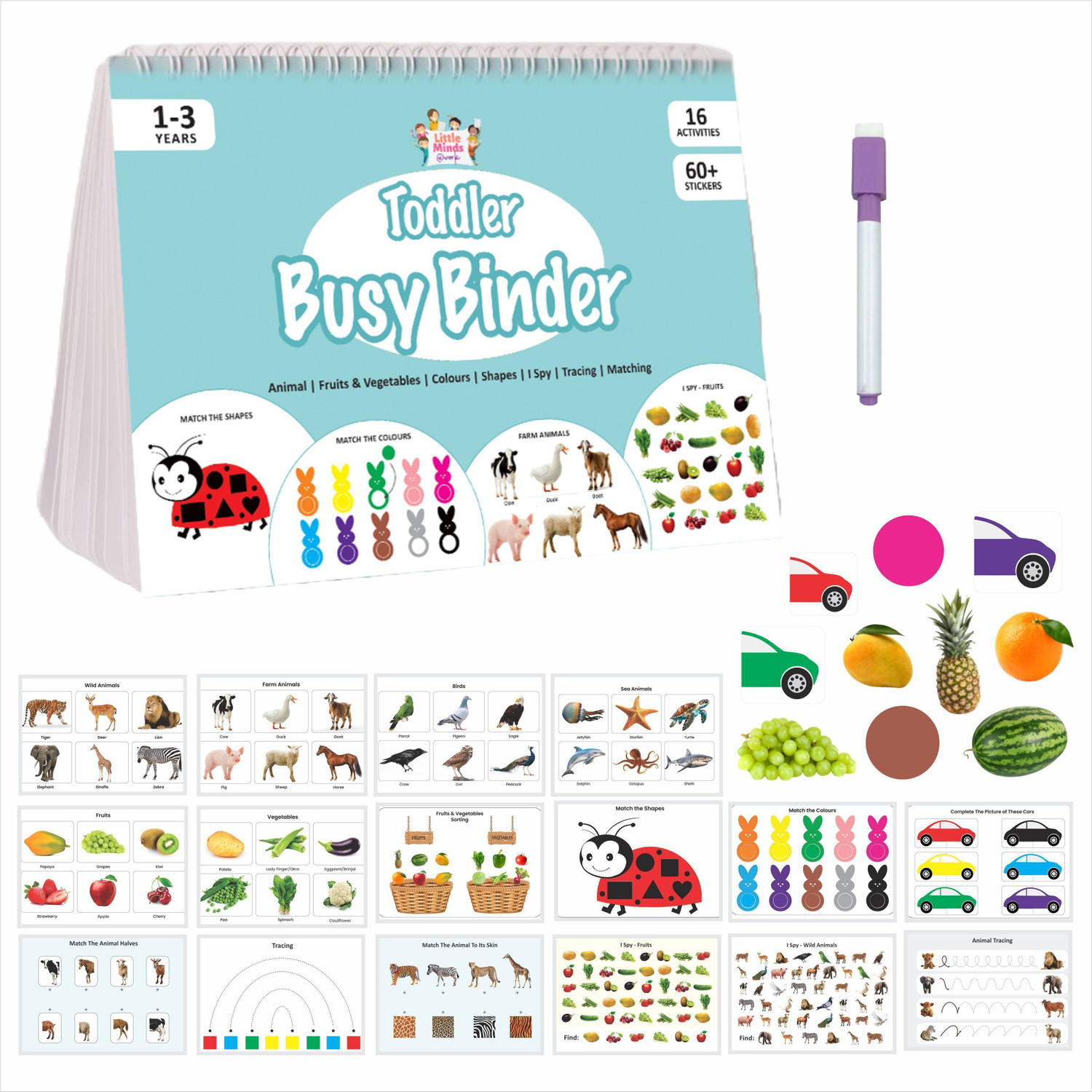 Image of Little Minds At Work Toddler Busy Binder Activity Book For Kids 1 - 4 Years | 16 Reusable Early Learning Preschool Montessori Activities | Travel-Friendly, Screen-Free Educational Toy