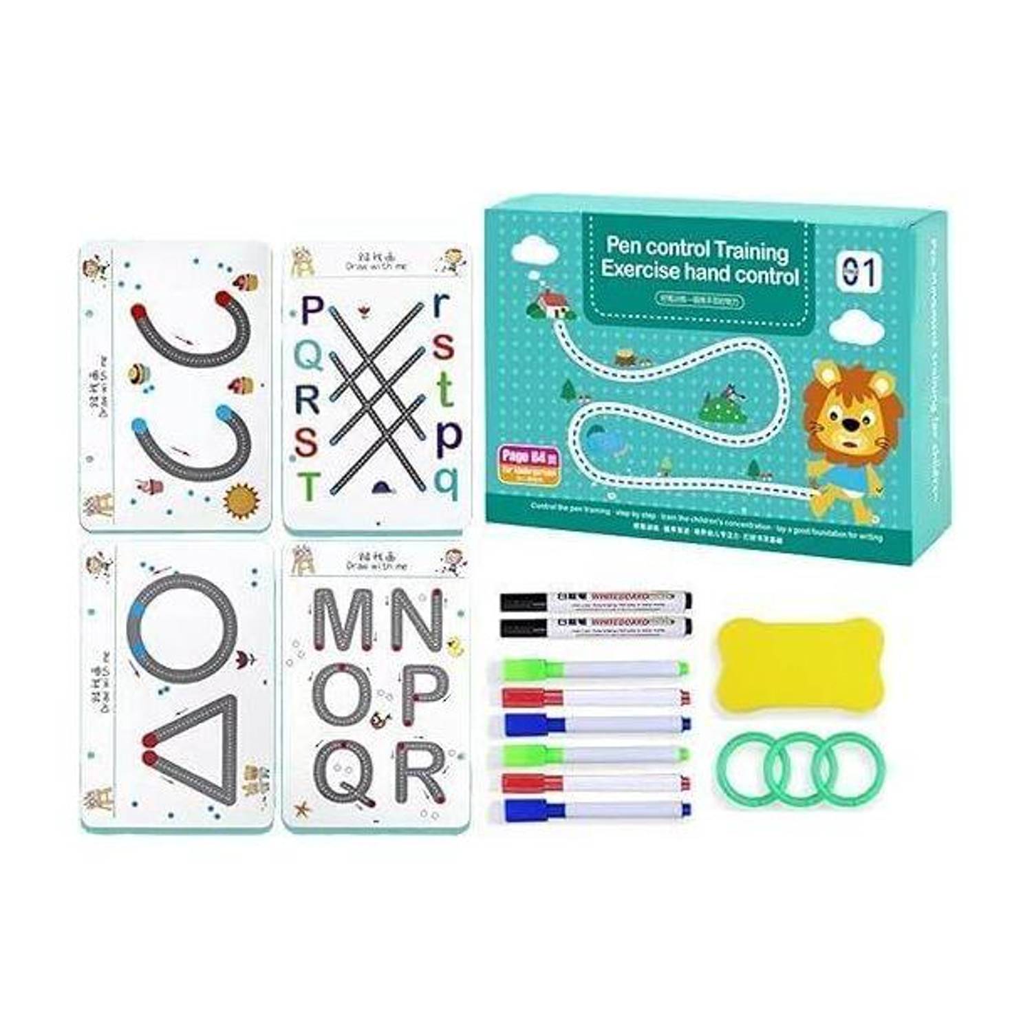 64-Pages Magic Practice Reusable Tracing Workbook Set, Handwriting & Pen Control For Kids