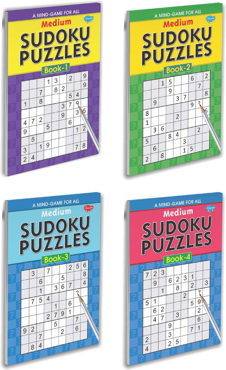 Best For Kids Set Of 4 Sudoku Puzzles Books | Medium Sudoku Puzzles-1 To 4