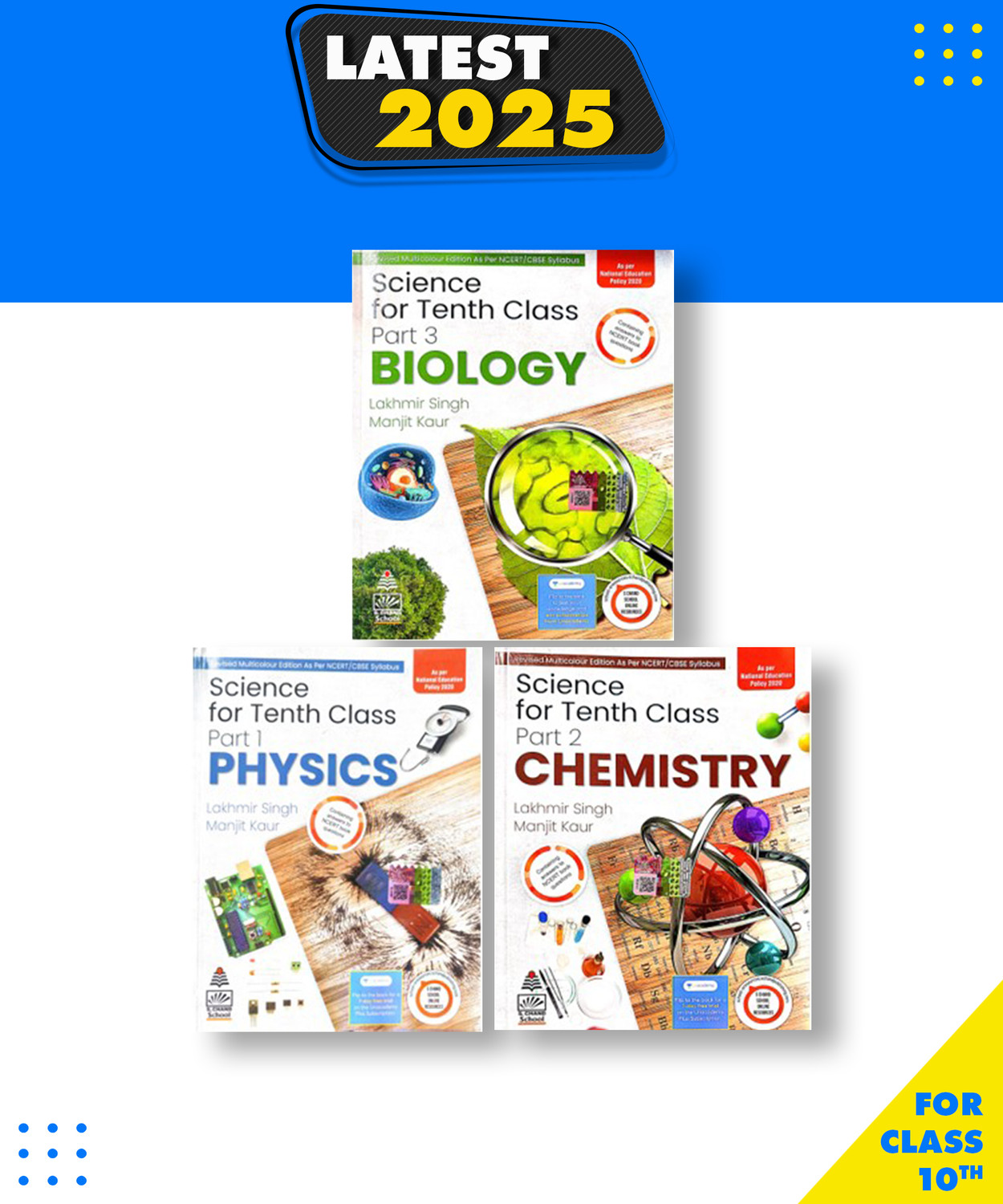 Image of S. CHAND Class 10 Biology , Physics , Chemistry| LATEST EDITION 2023| Paperback, Lakhmir Singh, Manjit Kaur|New Edition For 2025-2026