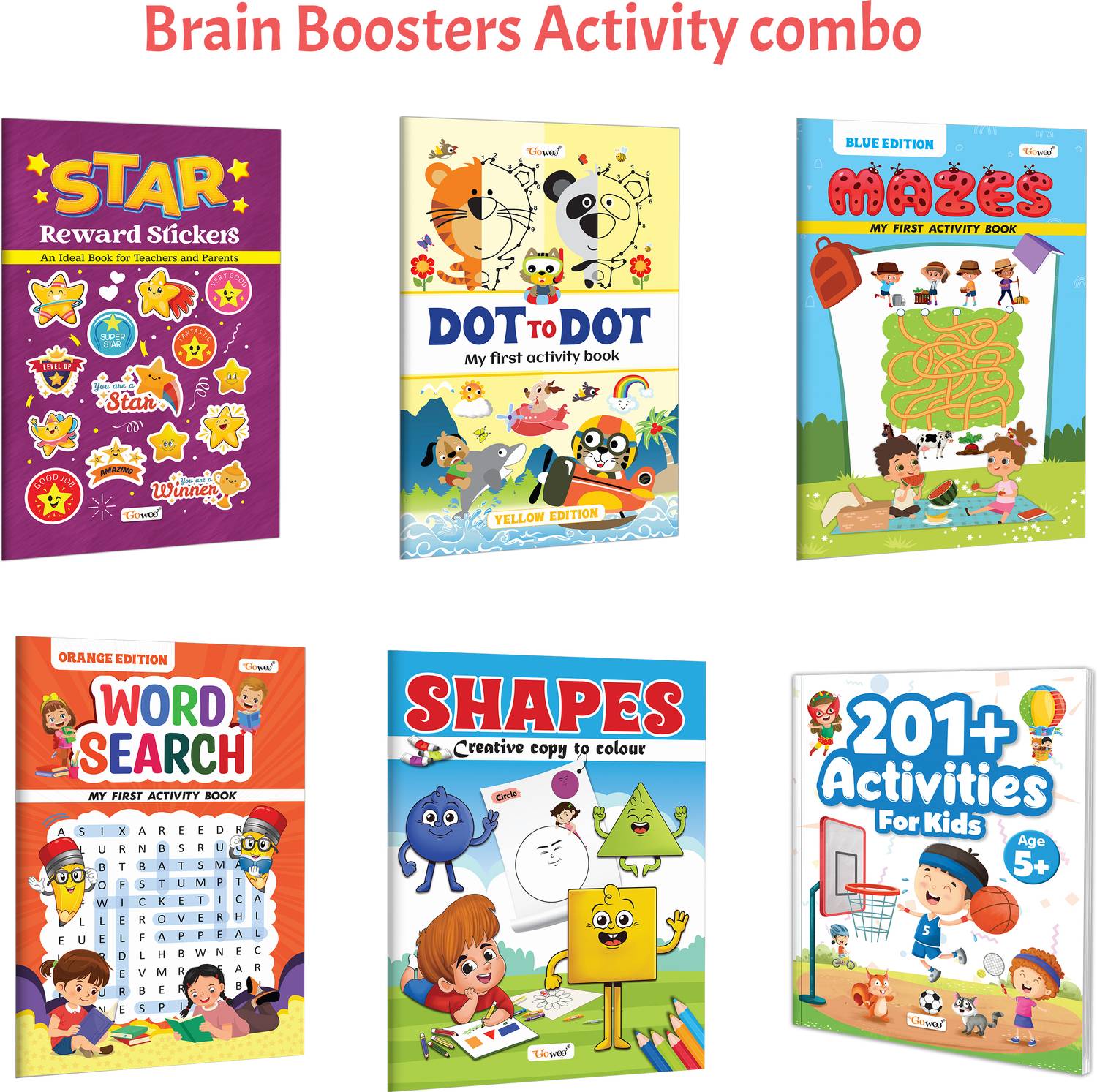 201+ Activities For Kids - Age 5+, My First Activity Book - Dot To Dot (Yellow Edition) And More :- Kids Activity Pack, Mazes, Word Search And Creative Shapes Colouring | Combo Of 6 Books