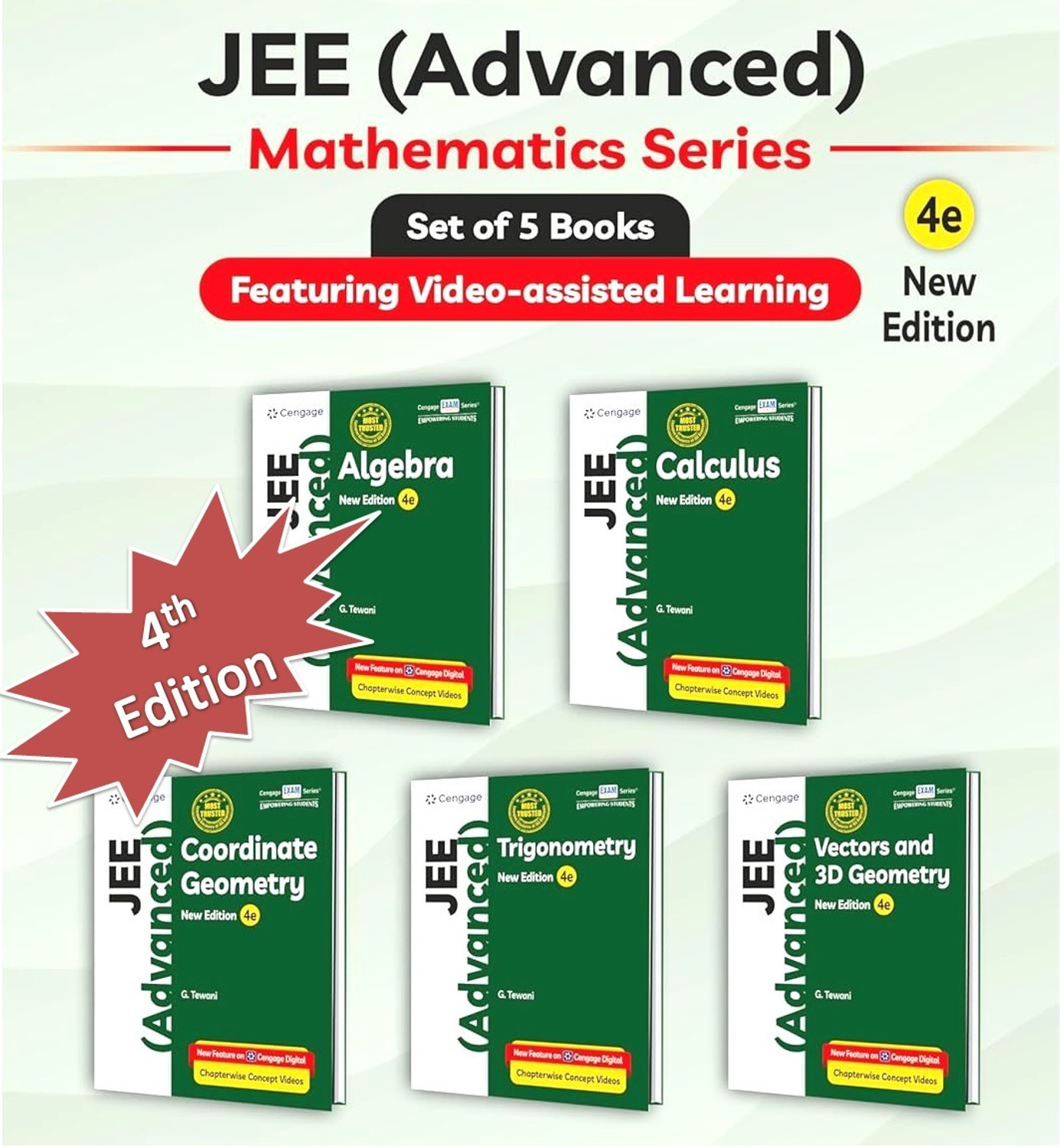 Image of Cengage Mathematics (4th Edition ) For JEE Advanced (5-Books Set) Algebra + Calculus + Coordinate Geometry + Trigonometry + Vectors & 3D Geometry With Chapterwise Concept Videos & Online Assessments