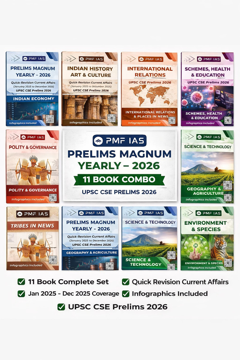 Image of PMF IAS Prelims Magnum Yearly 2026 (11 Book Combo) - Quick Revision Current Affairs (Jan-Dec 2025) For UPSC CSE Prelims 2026 | Infographics Included
