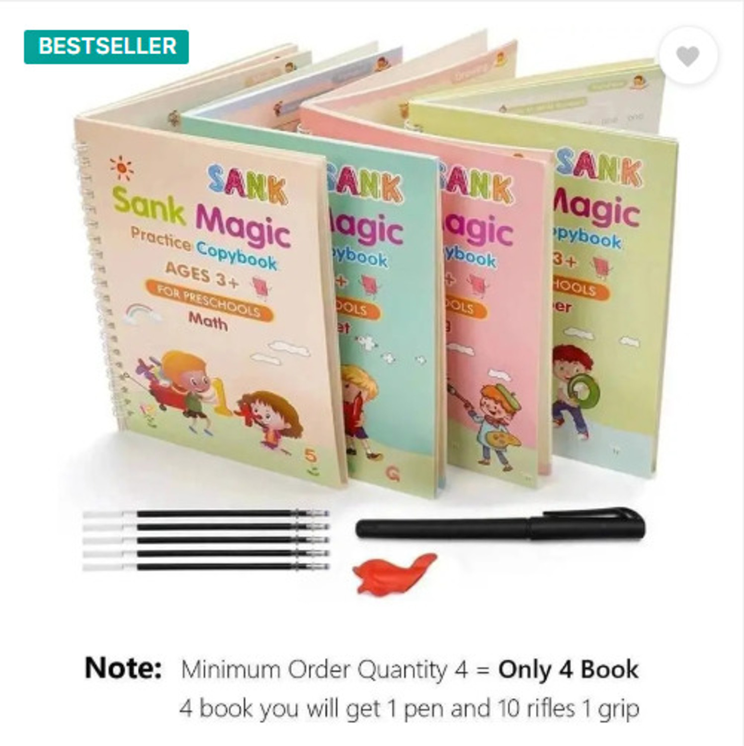Image of MIND AND MORE Sank magic book (4book +1pen+1 hand grip +10 refill) self deleting Reusable book