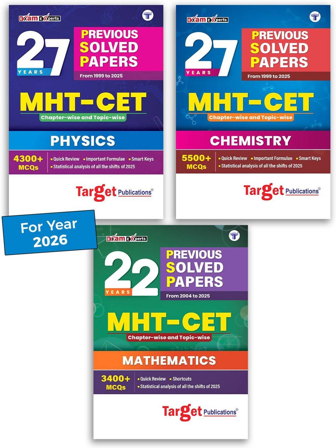 MHT CET Books 2026 27 & 22 Years PSP Physics, Chemistry & Ma