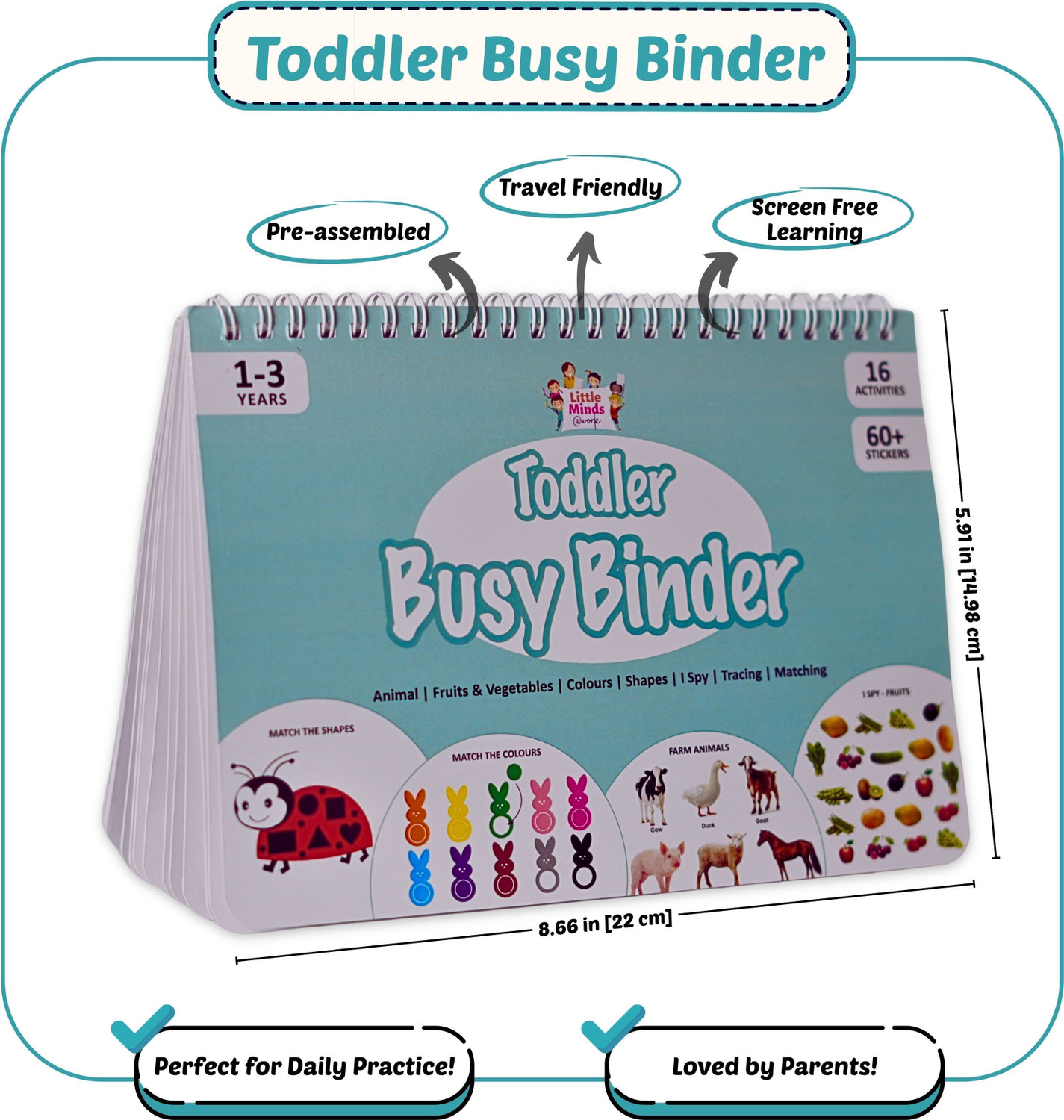 Image of Little Minds At Work Toddler Busy Binder Activity Book For Kids 1 - 4 Years | 16 Reusable Early Learning Preschool Montessori Activities | Travel-Friendly, Screen-Free Educational Toy