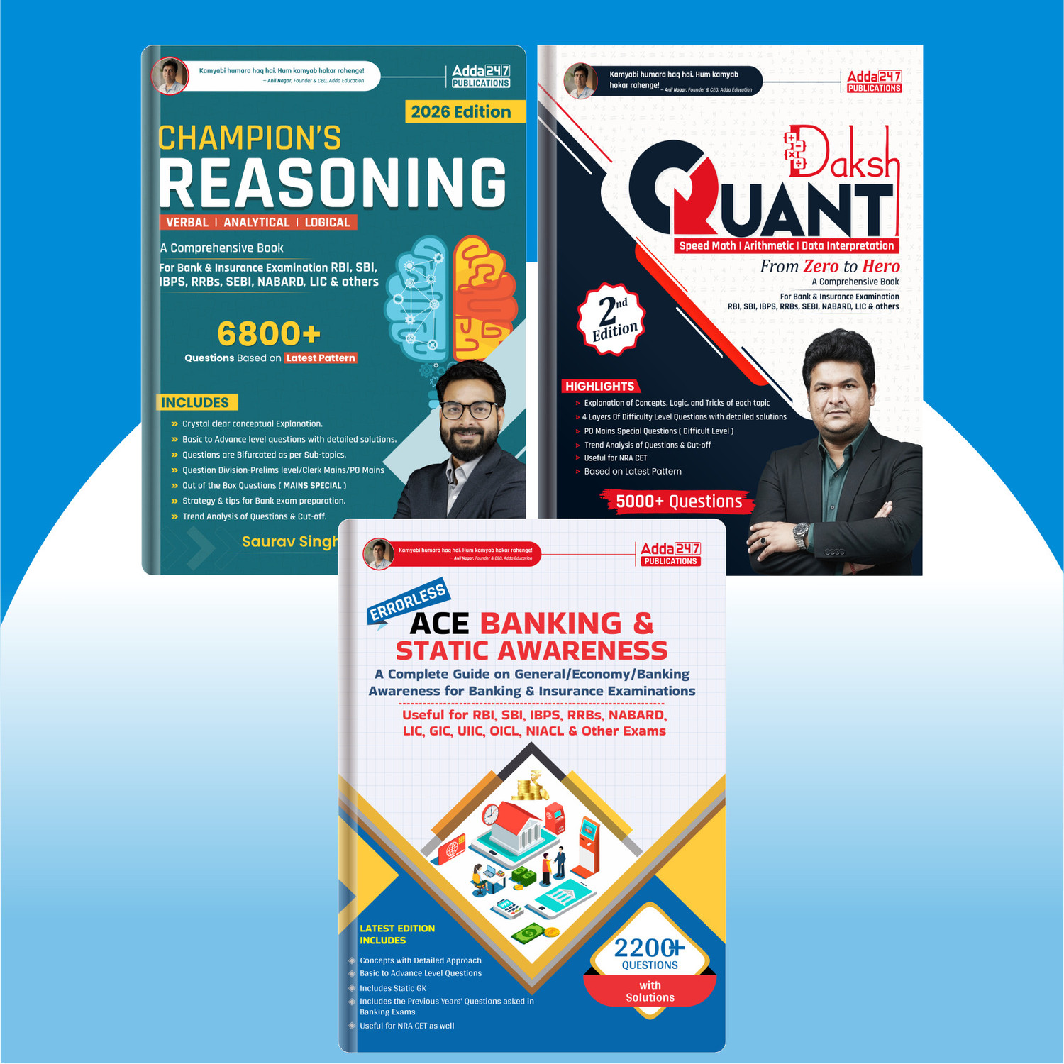 Image of Set Of 3 Quantitative Aptitude By Shantanu Shukla |Daksh Math| | & Champion Reasoning 3.0 & Banking And Static Awareness|For RBI|SBI|IBPS|RRB & Insurance Exams (English Printed) Adda 247