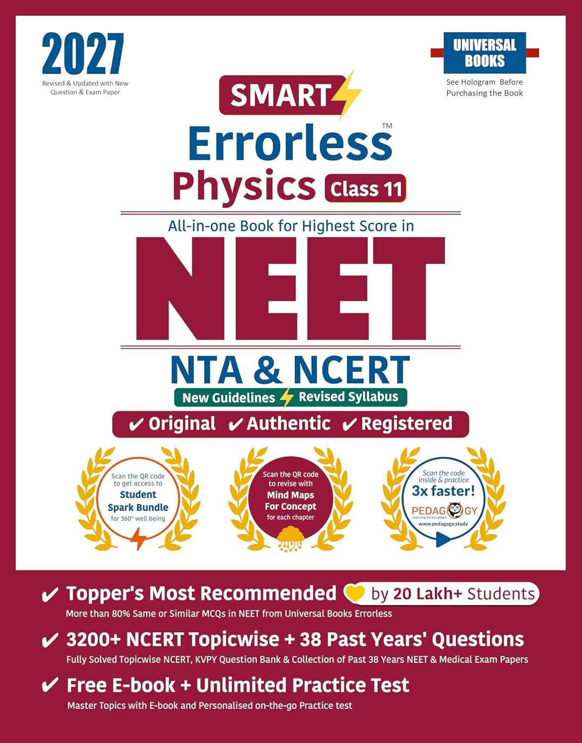 Image of Smart Errorless Physics NEET Class 11 (2027) - NCERT Based | 3200+ Topicwise & New Pattern Questions | 38 Past Years Papers | Revised Syllabus | Free E-Book, Unlimited Practice Test - Universal Books