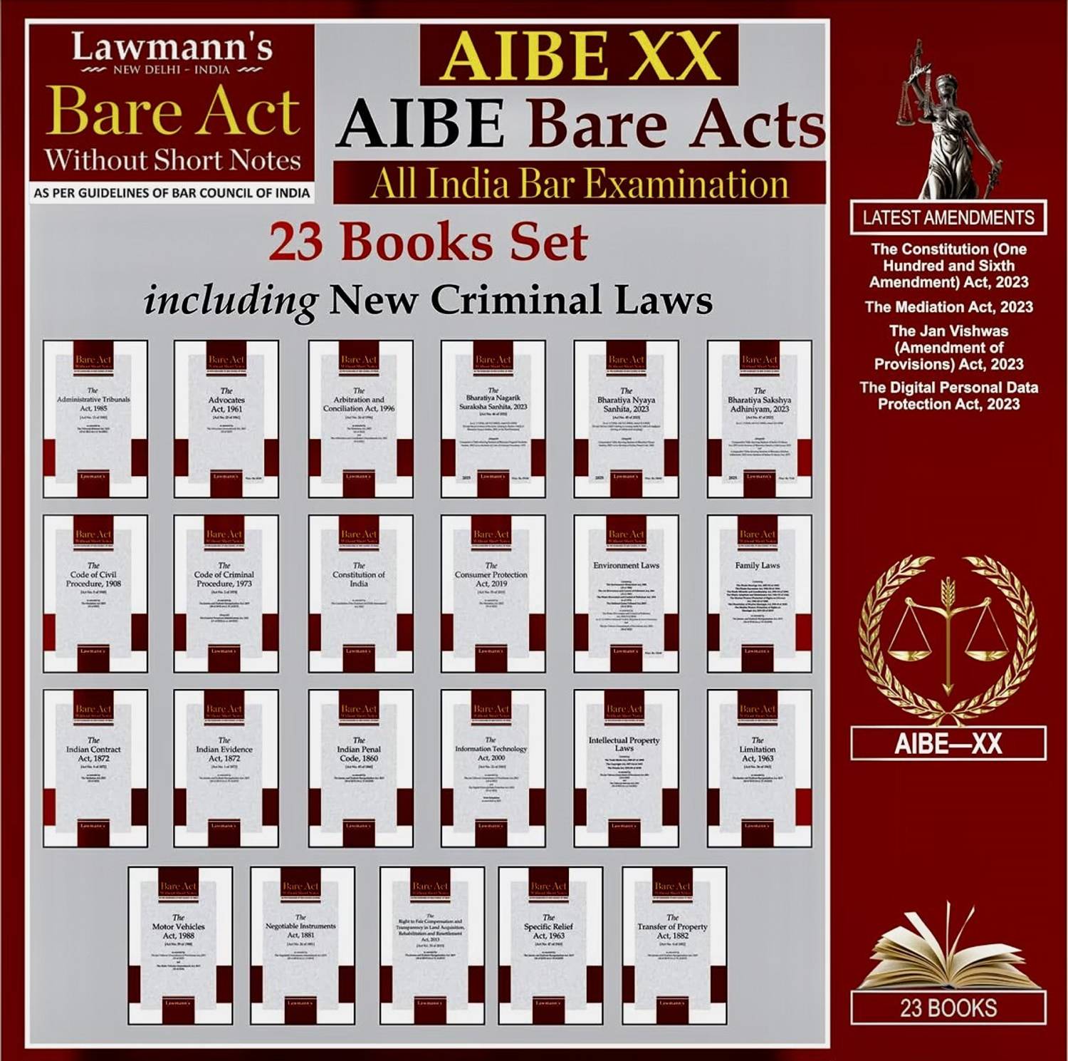AIBE Bar Exam Bare Acts | 23 Books Combo | Updated Criminal Laws BNSS, BNS, BSA | No Notes | 2025 Edition
