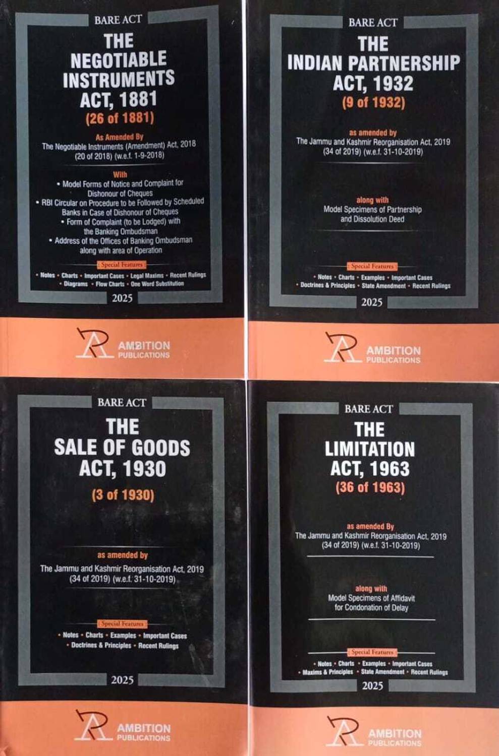 Ambition Bare Act English Edition 2025 Pack Of 4 Partnership/Sale Of Goods/Limitation/Negotiable Instruments