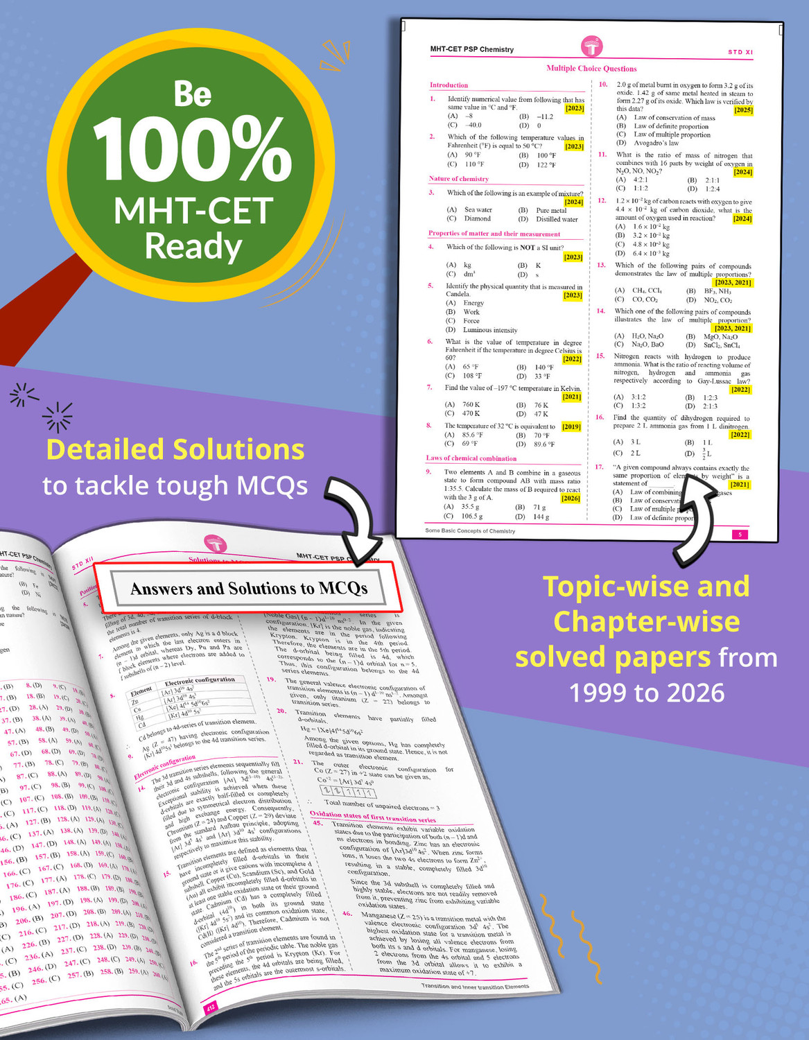 Image of MHT CET Book 2026 | 27 Years PSP Chemistry | MHT CET Previous Years Solved Papers | 1999 - 2025 | 5500+ MCQs | Chapterwise & Topicwise